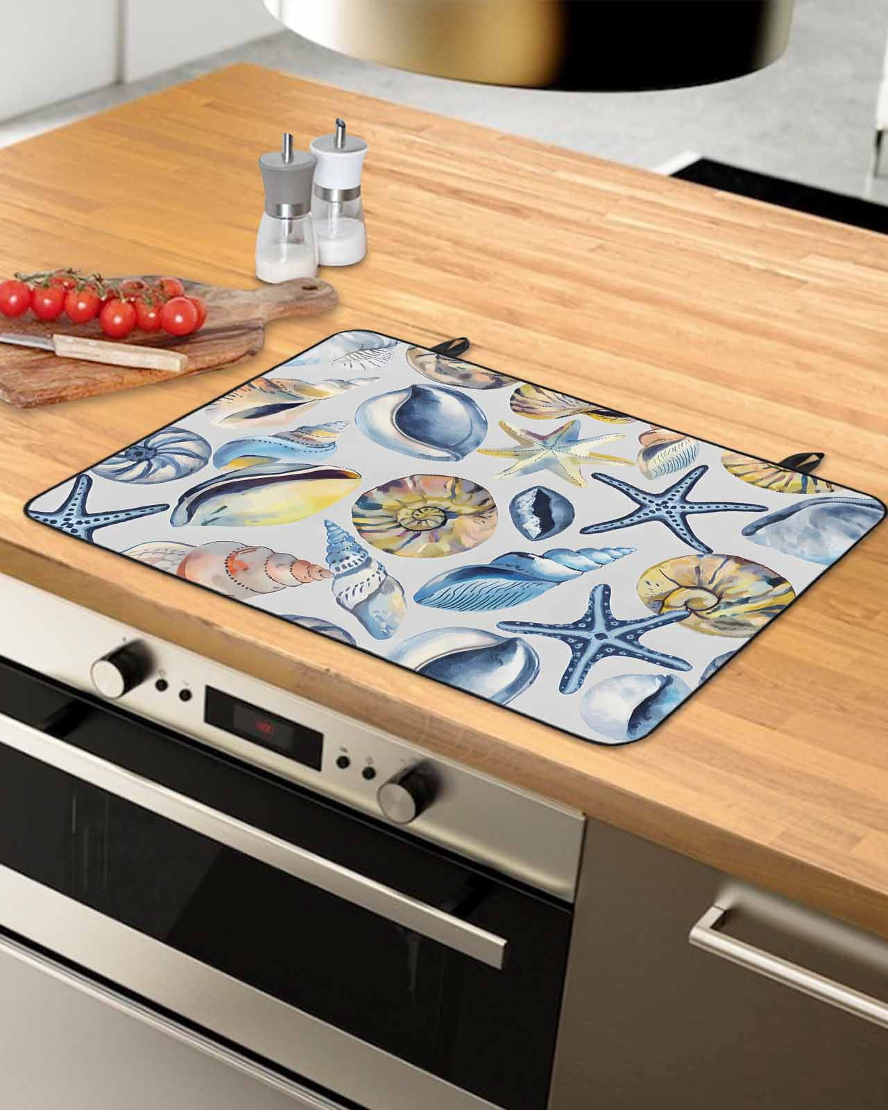 nqOlkjepod Large Induction Cooktop Protector Mat 24"x21", Ocean Coastal Stove Top Covers for Electric Stove, Summer Nautical Starfish Conch Shells Stove Burner Cover Mats, Glass Top Stove Cover