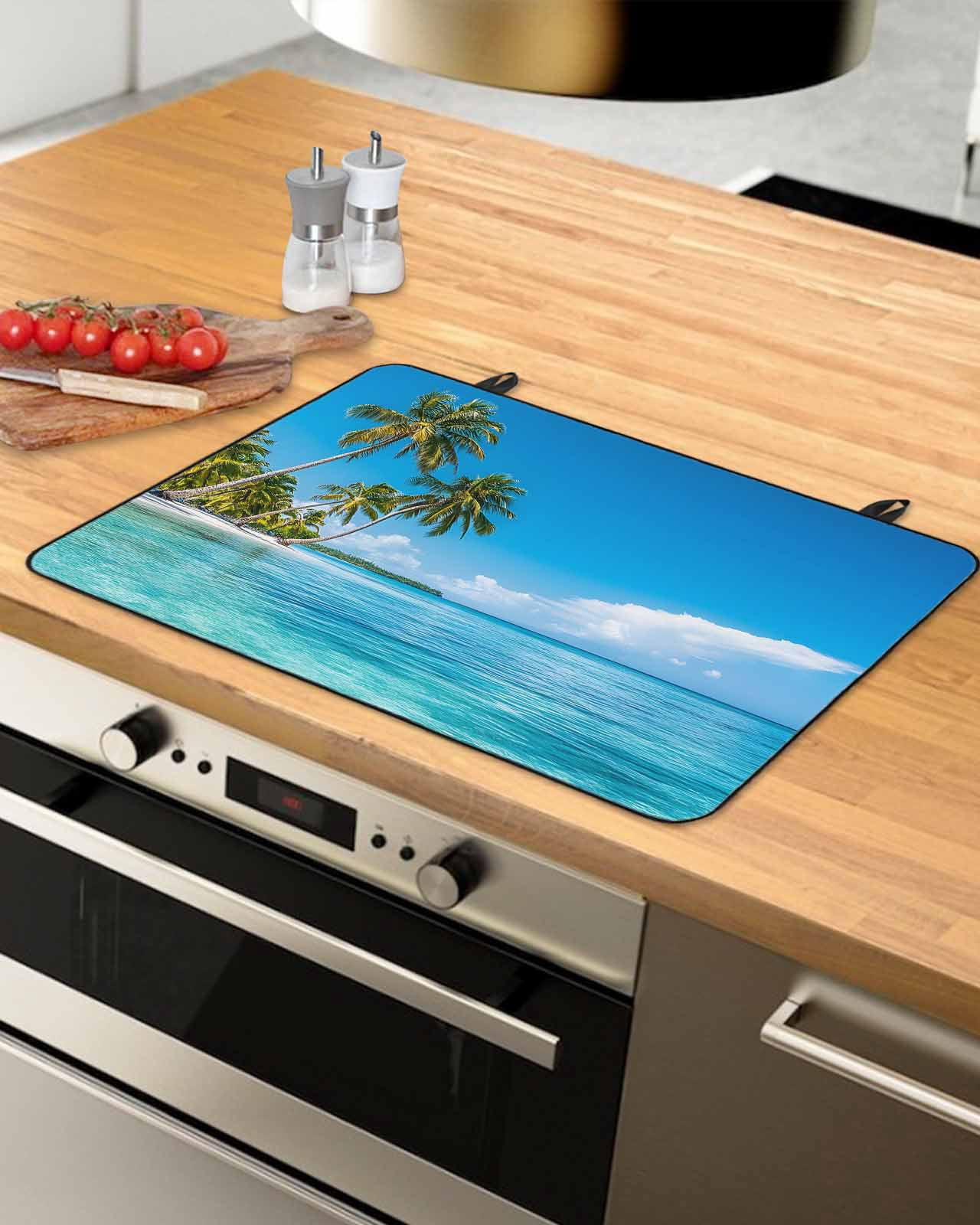 nqOlkjepod Large Induction Cooktop Protector Mat 24"x21", Ocean Sea Stove Top Covers for Electric Stove, Summer Palm Trees Blue Sky Beach Tropical Stove Burner Cover Mats, Glass Top Stove Cover