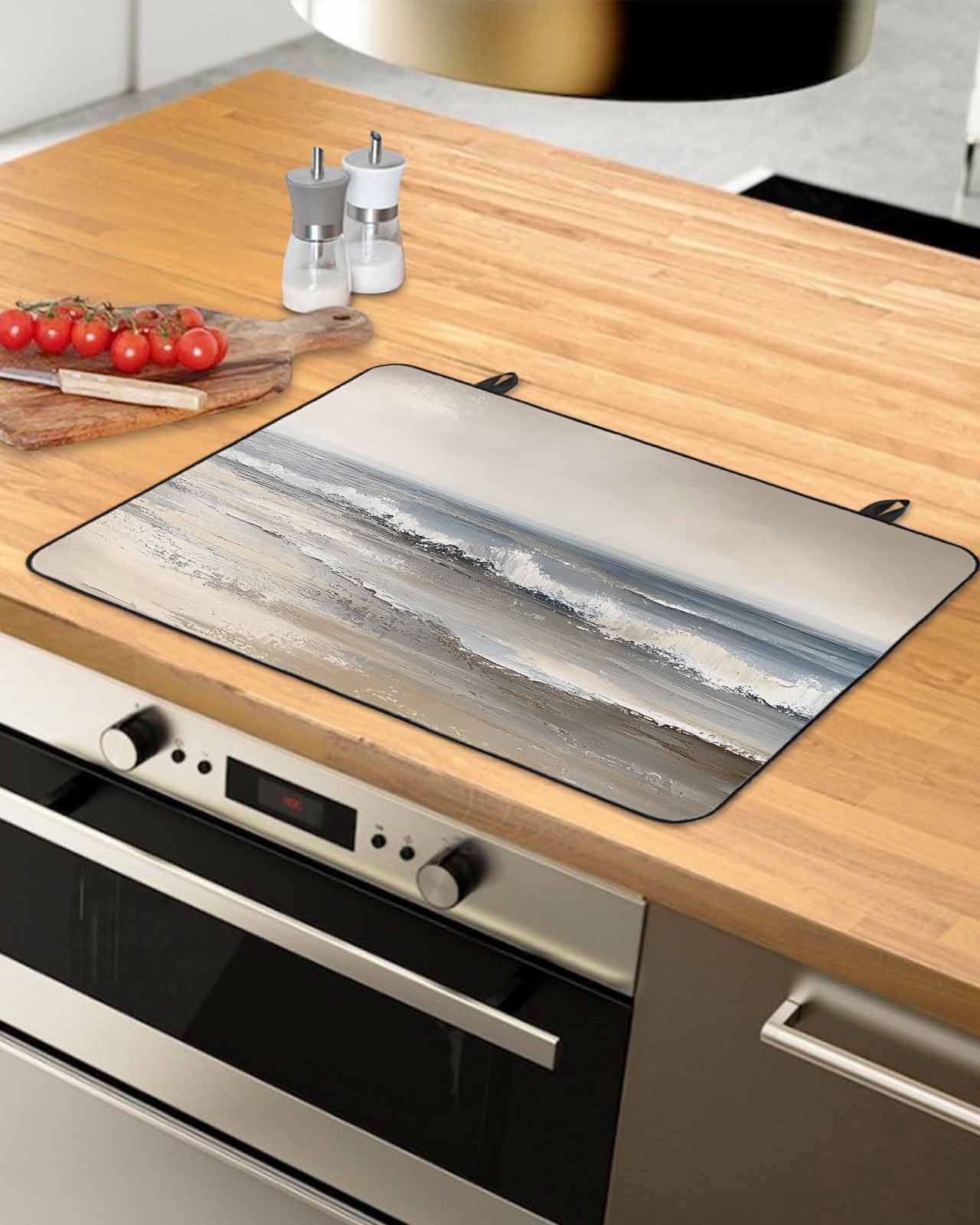 nqOlkjepod Large Induction Cooktop Protector Mat 24"x21", Ocean Stove Top Covers for Electric Stove, Grey Sky Abstract Beach Minimalism Art Decorative Stove Burner Cover Mats, Glass Top Stove Cover