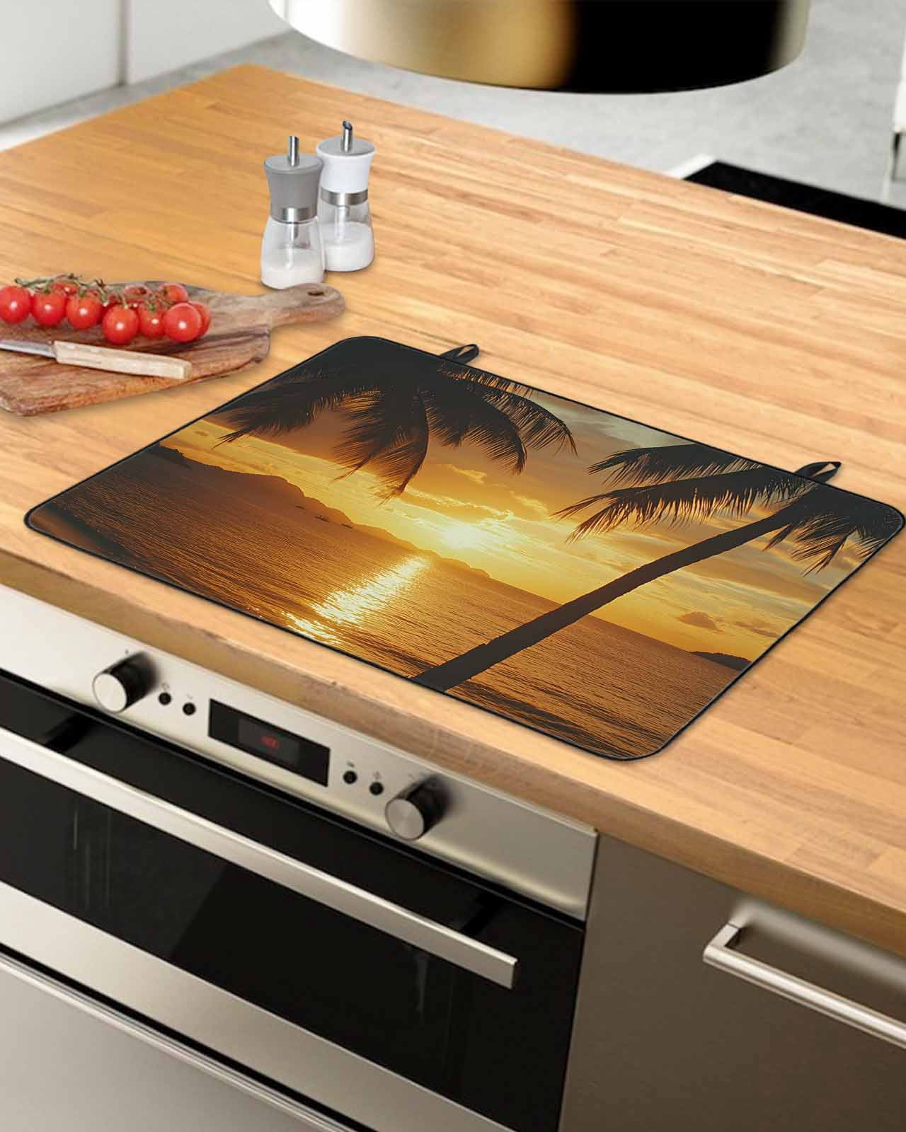 nqOlkjepod Large Induction Cooktop Protector Mat 24"x21", Ocean Sunset Stove Top Covers for Electric Stove, Palm Tree Beach Coastal Seaside Seashore Stove Burner Cover Mats, Glass Top Stove Cover