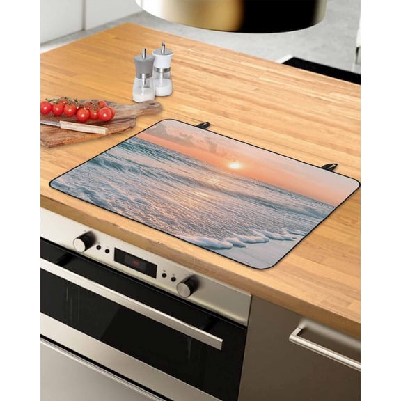 nqOlkjepod Large Induction Cooktop Protector Mat 24"x21", Ocean Sunset Stove Top Covers for Electric Stove, Summer Beach Shore Sky Sun Scenery Stove Burner Cover Mats, Glass Top Stove Cover