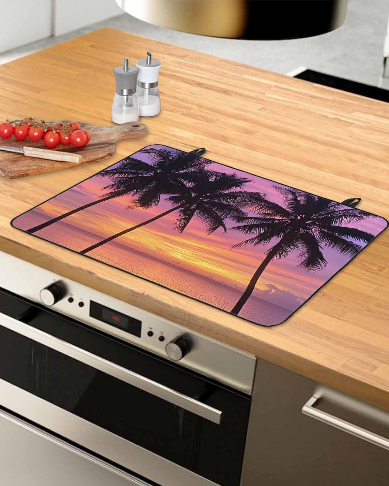 nqOlkjepod Large Induction Cooktop Protector Mat 24"x21", Ocean Sunset Stove Top Covers for Electric Stove, Summer Seashore Palm Tree Gradient Sky Stove Burner Cover Mats, Glass Top Stove Cover
