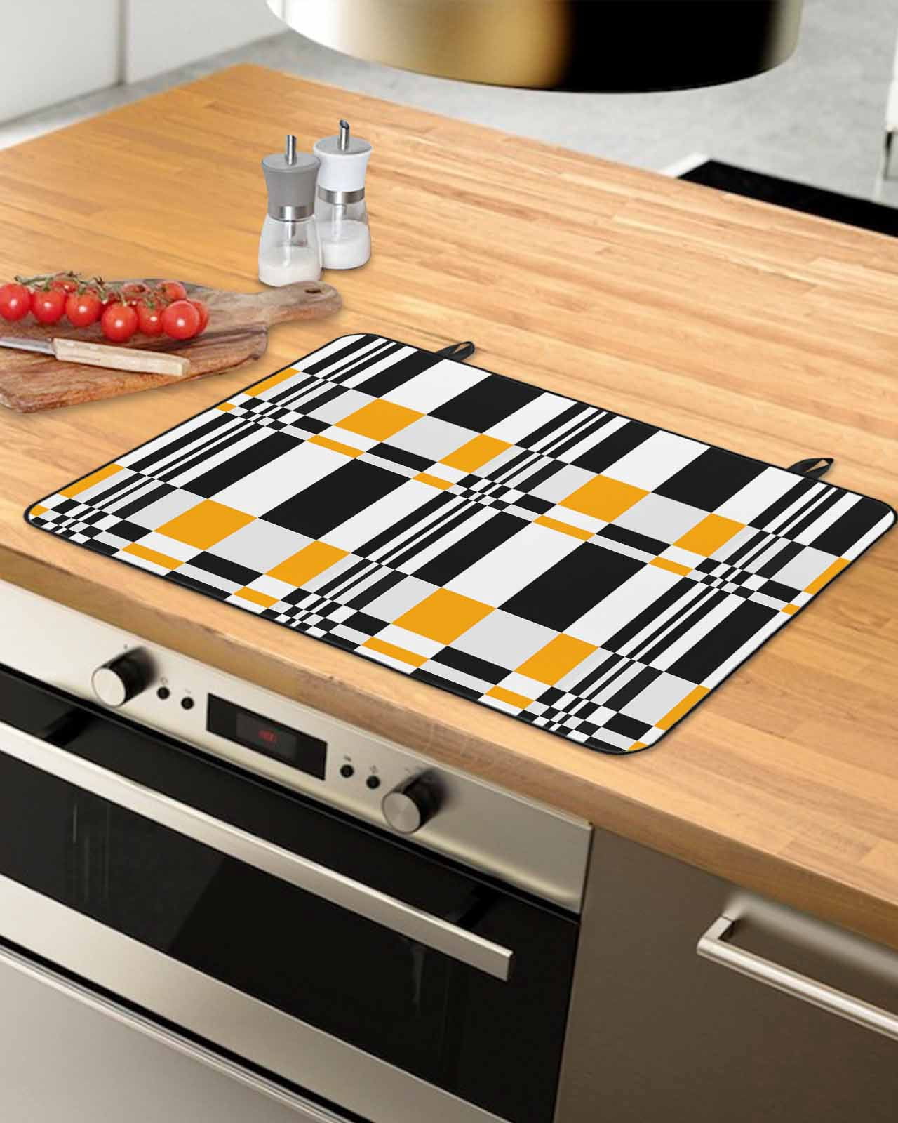 nqOlkjepod Large Induction Cooktop Protector Mat 24"x21", Orange Black Geometric Stove Top Covers for Electric Stove, Abstract Art Modern Check Plaid Stove Burner Cover Mats, Glass Top Stove Cover