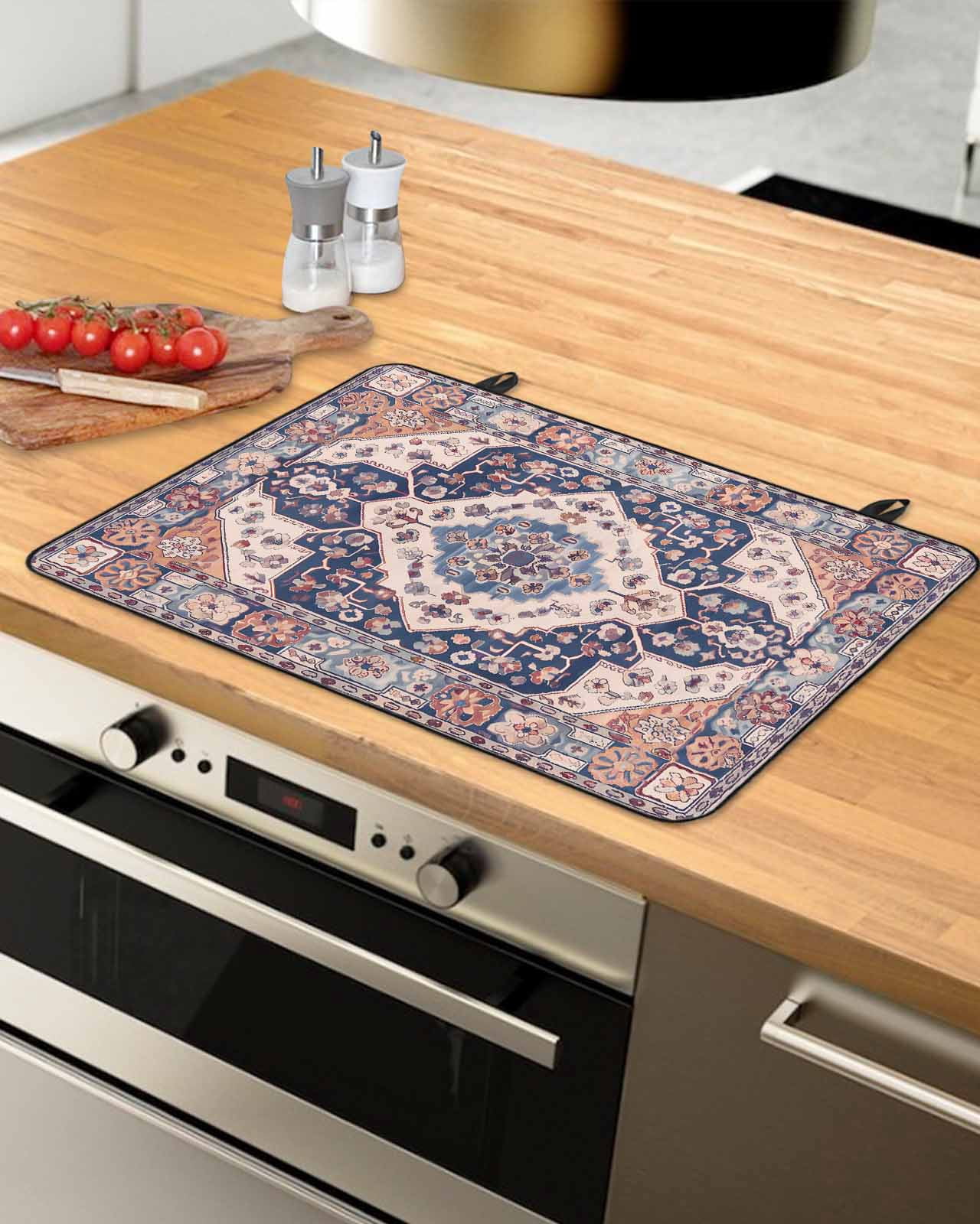 nqOlkjepod Large Induction Cooktop Protector Mat 24"x21", Orange Blue Boho Stove Top Covers for Electric Stove, Ethnic Geometric Southwest Decorative Stove Burner Cover Mats, Glass Top Stove Cover