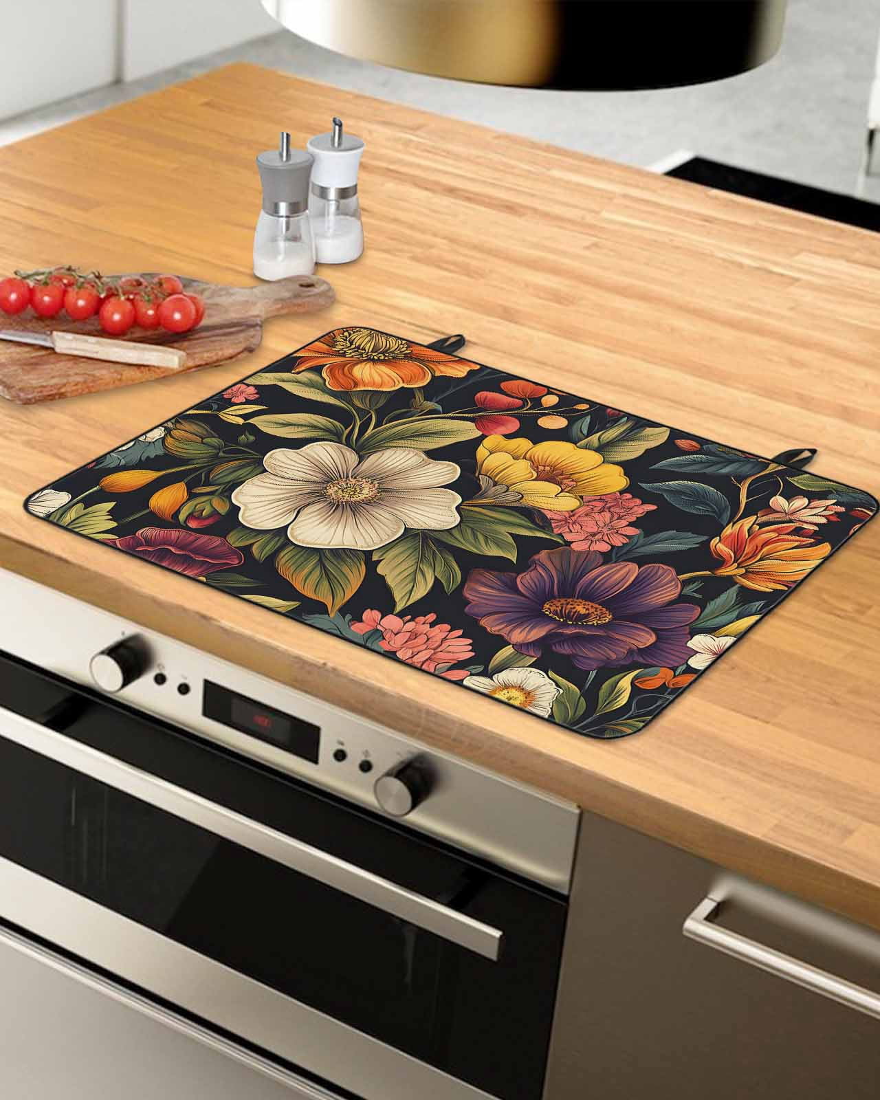 nqOlkjepod Large Induction Cooktop Protector Mat 24"x21", Orange Flower Stove Top Covers for Electric Stove, Sunflower Watercolor Plant Floral Leaf Stove Burner Cover Mats, Glass Top Stove Cover