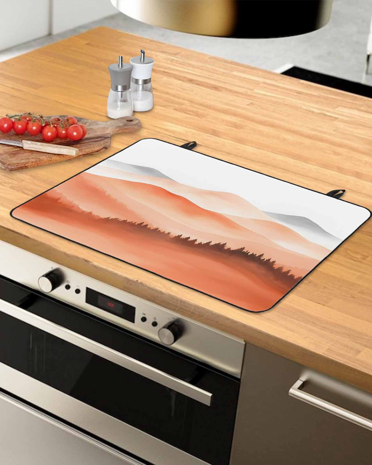 nqOlkjepod Large Induction Cooktop Protector Mat 24"x21", Orange Grey Mountains Stove Top Covers for Electric Stove, Modern Geometric Forest Trees Stove Burner Cover Mats, Glass Top Stove Cover