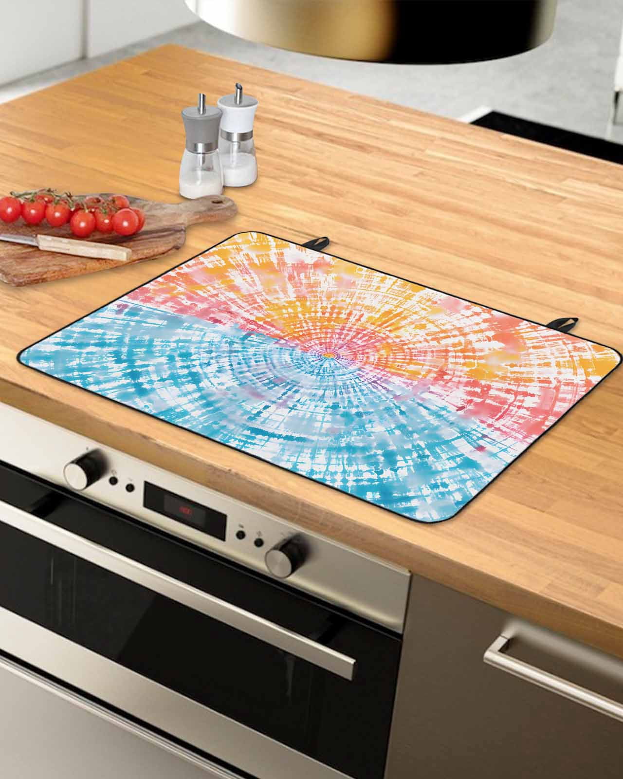 nqOlkjepod Large Induction Cooktop Protector Mat 24"x21", Orange Pink Blue Stove Top Covers for Electric Stove, Modern Abstract Art Ethnic Decorative Stove Burner Cover Mats, Glass Top Stove Cover
