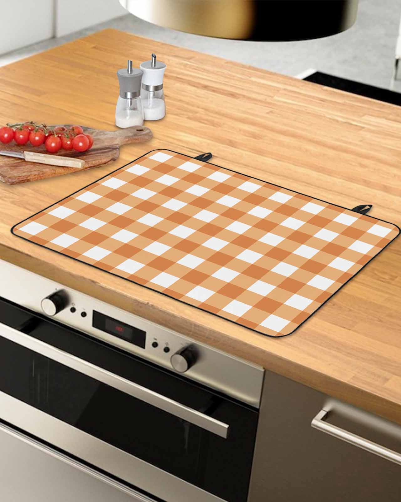 nqOlkjepod Large Induction Cooktop Protector Mat 24"x21", Orange Plaid Stove Top Covers for Electric Stove, Gradient Geometric Buffalo White Checkered Stove Burner Cover Mats, Glass Top Stove Cover