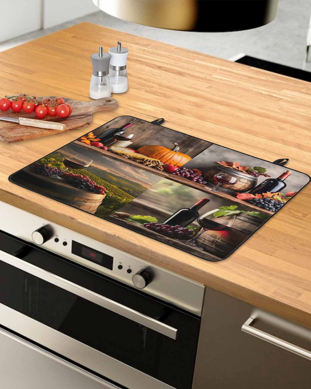 nqOlkjepod Large Induction Cooktop Protector Mat 24"x21", Orange Pumpkin Stove Top Covers for Electric Stove, Farmhouse Grapes Glass Country Decorative Stove Burner Cover Mats, Glass Top Stove Cover