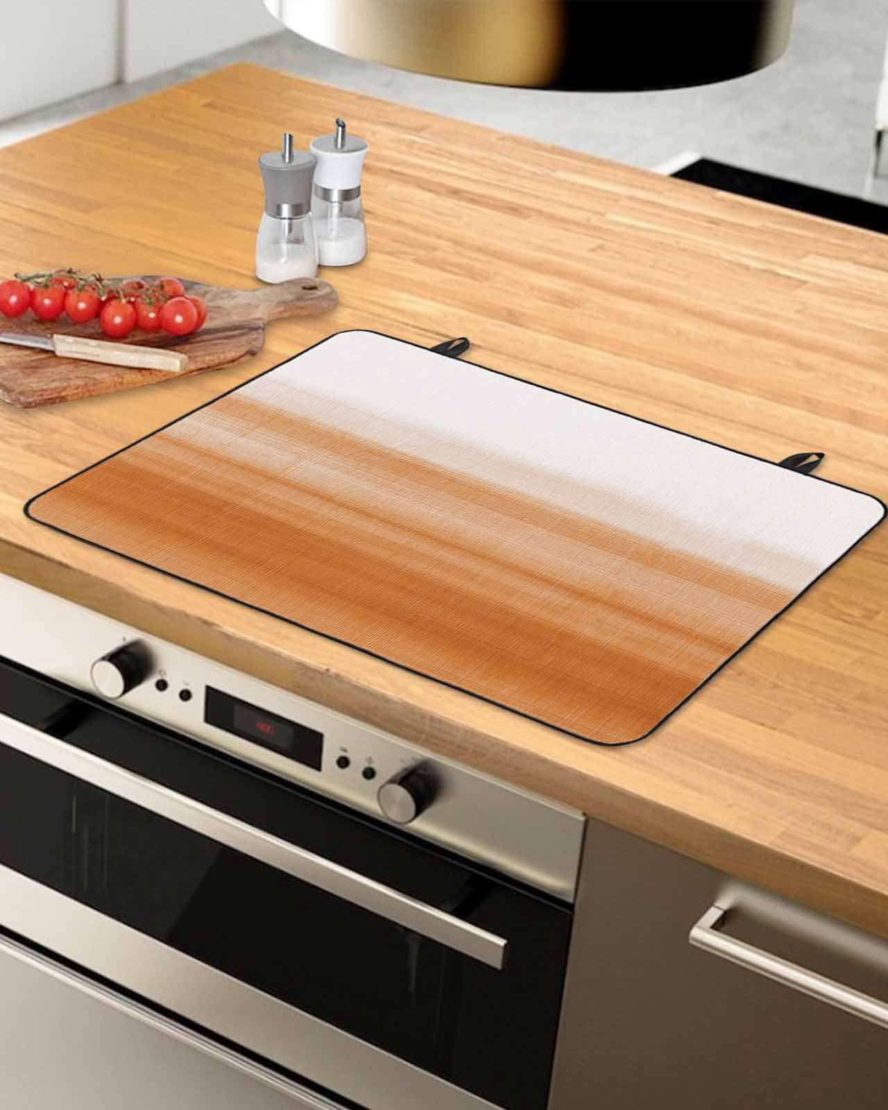 nqOlkjepod Large Induction Cooktop Protector Mat 24"x21", Orange White Ombre Stove Top Covers for Electric Stove, Farmhouse Retro Simple Striped Art Stove Burner Cover Mats, Glass Top Stove Cover