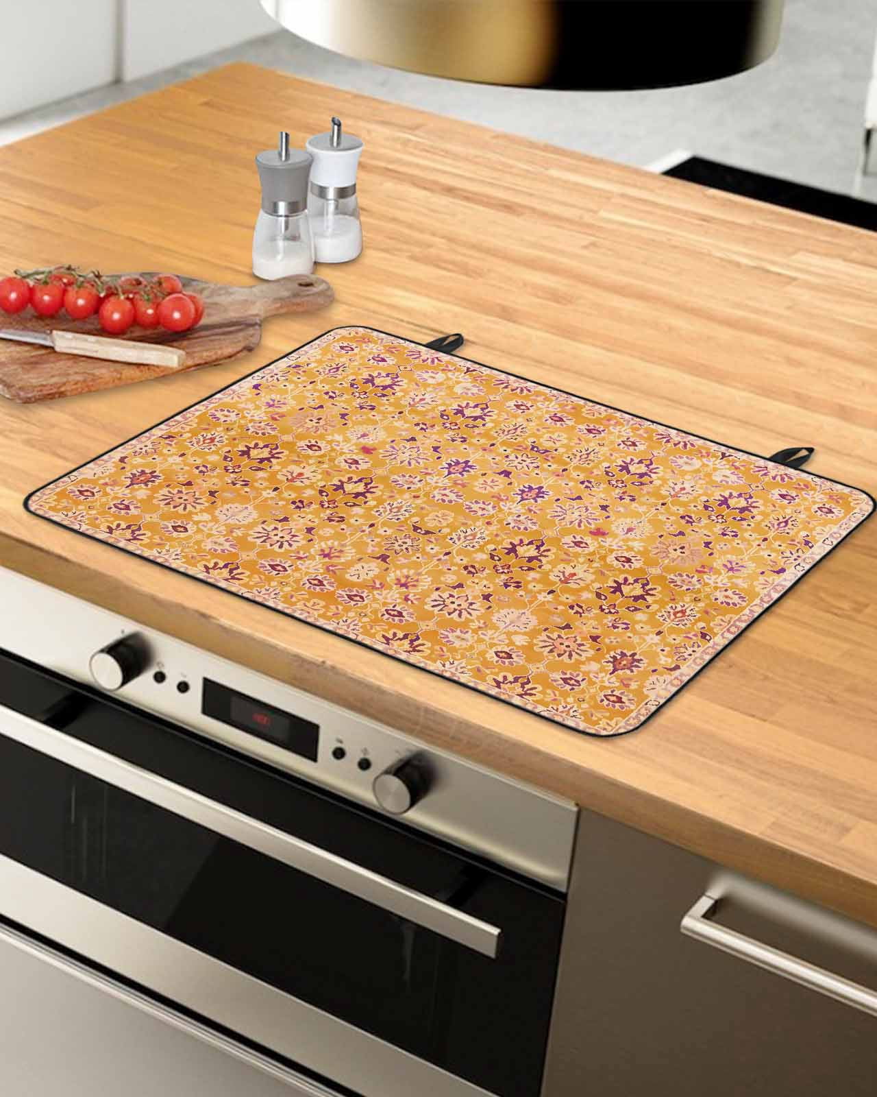 nqOlkjepod Large Induction Cooktop Protector Mat 24"x21", Orange Yellow Boho Stove Top Covers for Electric Stove, Vintage Shabby Abstract Geometric Art Stove Burner Cover Mats, Glass Top Stove Cover