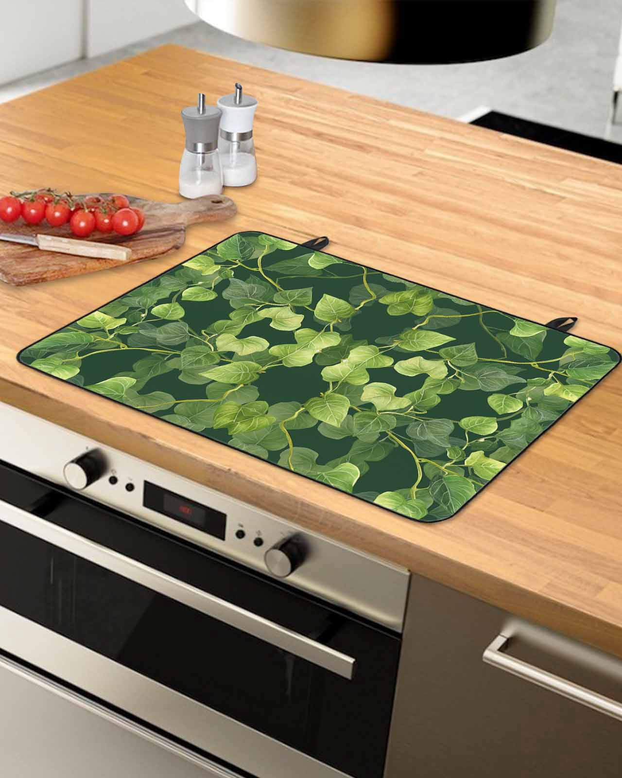 nqOlkjepod Large Induction Cooktop Protector Mat 24"x21", Pastoral Leaves Stove Top Covers for Electric Stove, Spring Retro Abstract Botanical Stove Burner Cover Mats, Glass Top Stove Cover