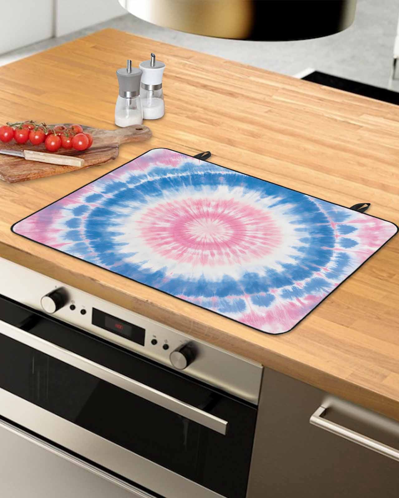 nqOlkjepod Large Induction Cooktop Protector Mat 24"x21", Pink Blue Ombre Stove Top Covers for Electric Stove, Modern Boho Ethnic Tie Dye Geometric Stove Burner Cover Mats, Glass Top Stove Cover