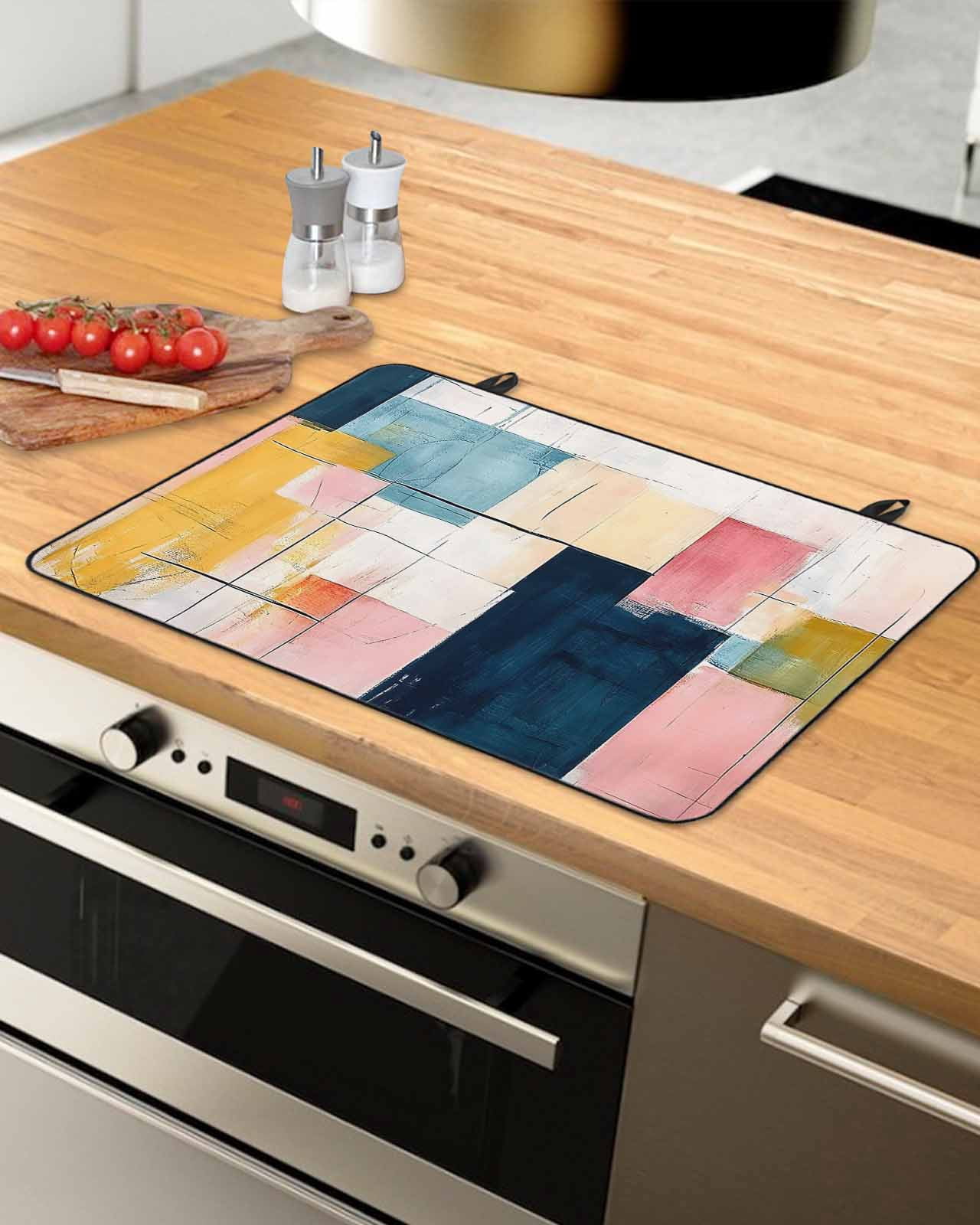 nqOlkjepod Large Induction Cooktop Protector Mat 24"x21", Pink Blue Yellow Stove Top Covers for Electric Stove, Modern Colorful Abstract Ombre Art Stove Burner Cover Mats, Glass Top Stove Cover