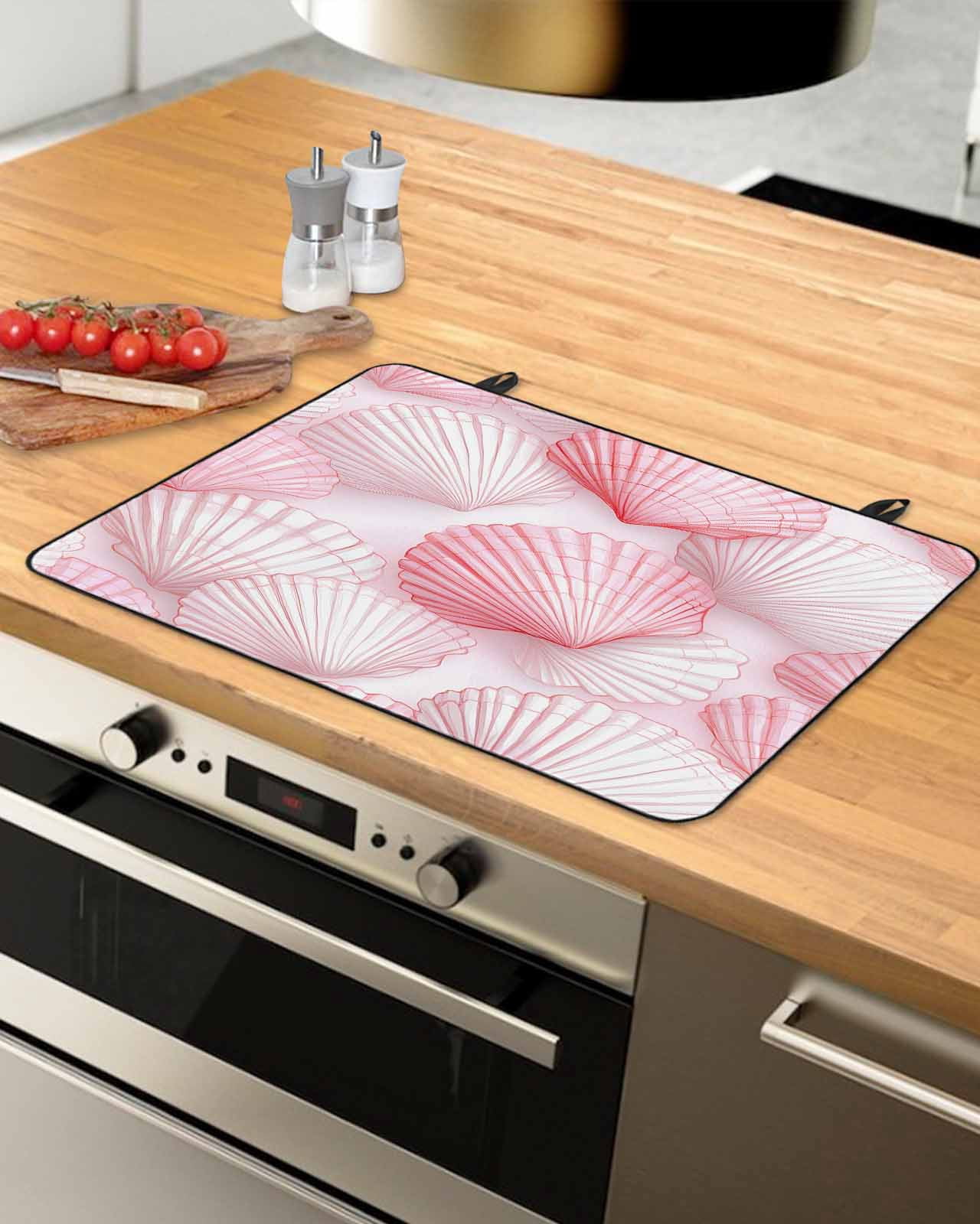 nqOlkjepod Large Induction Cooktop Protector Mat 24"x21", Pink Coastal Shell Stove Top Covers for Electric Stove, Nautical Summer Beach Ocean Stove Burner Cover Mats, Glass Top Stove Cover