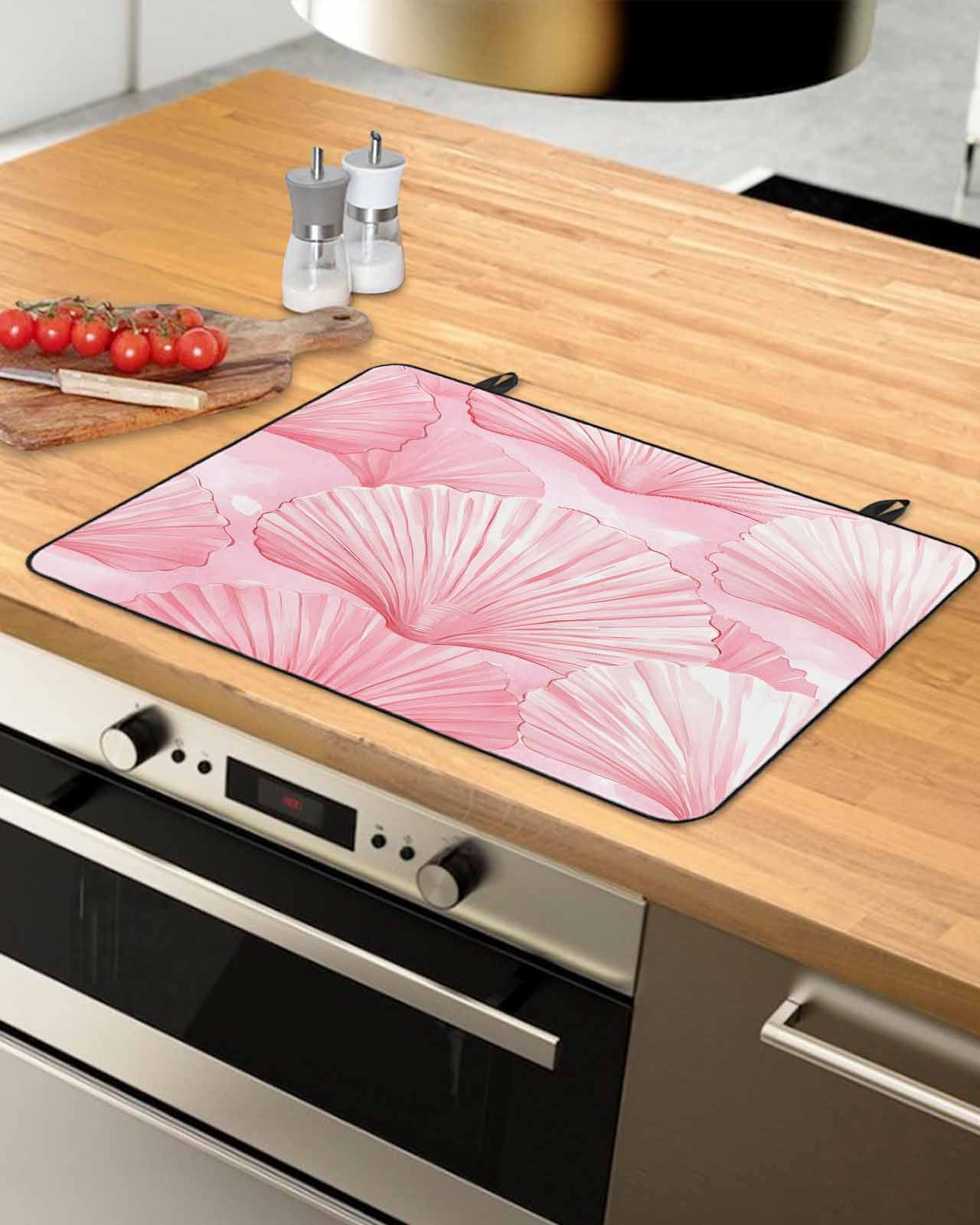 nqOlkjepod Large Induction Cooktop Protector Mat 24"x21", Pink Coastal Shell Stove Top Covers for Electric Stove, Summer Nautical Beach Ocean Stove Burner Cover Mats, Glass Top Stove Cover