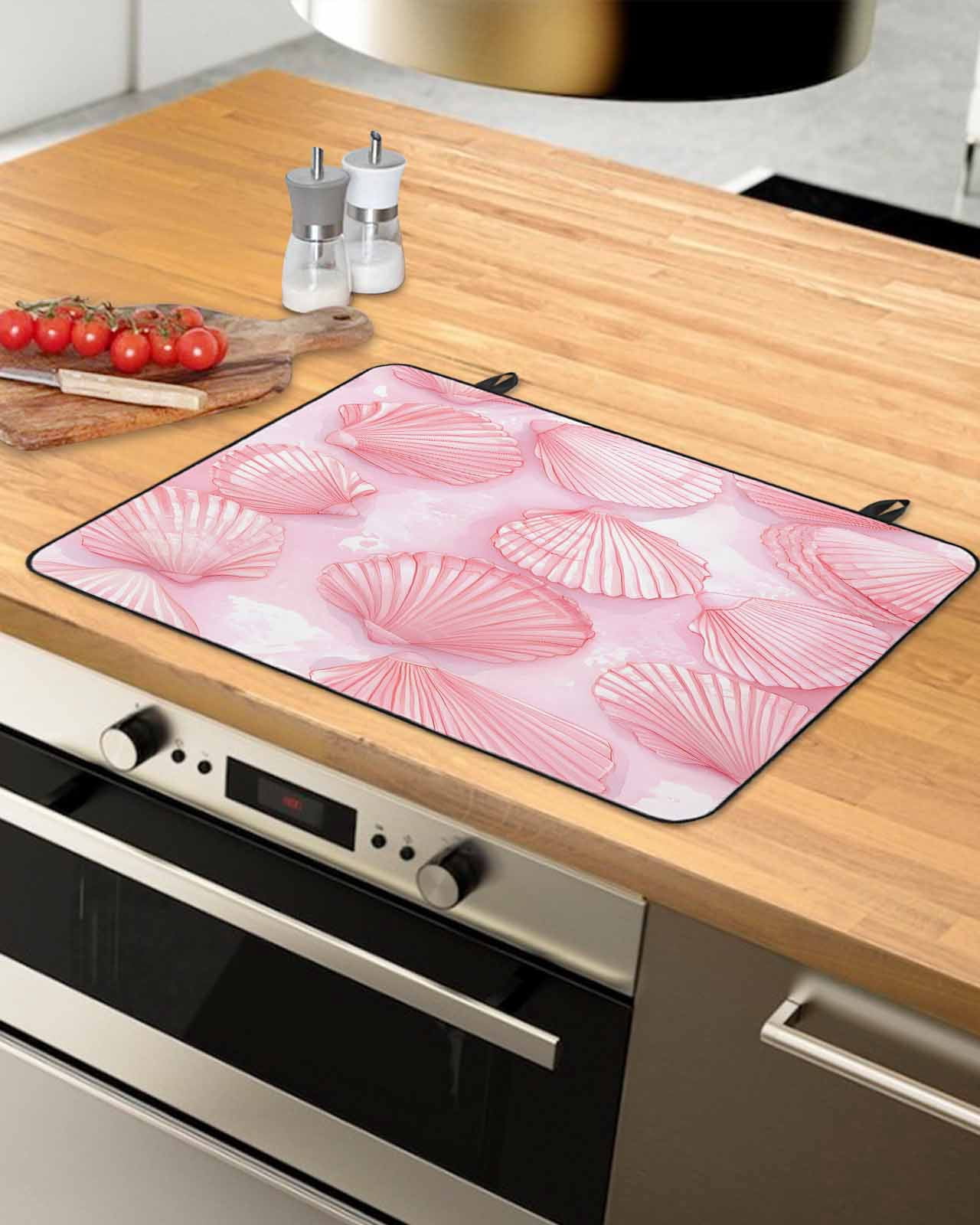 nqOlkjepod Large Induction Cooktop Protector Mat 24"x21", Pink Coastal Stove Top Covers for Electric Stove, Summer Shell Beach Nautical Seaside Stove Burner Cover Mats, Glass Top Stove Cover