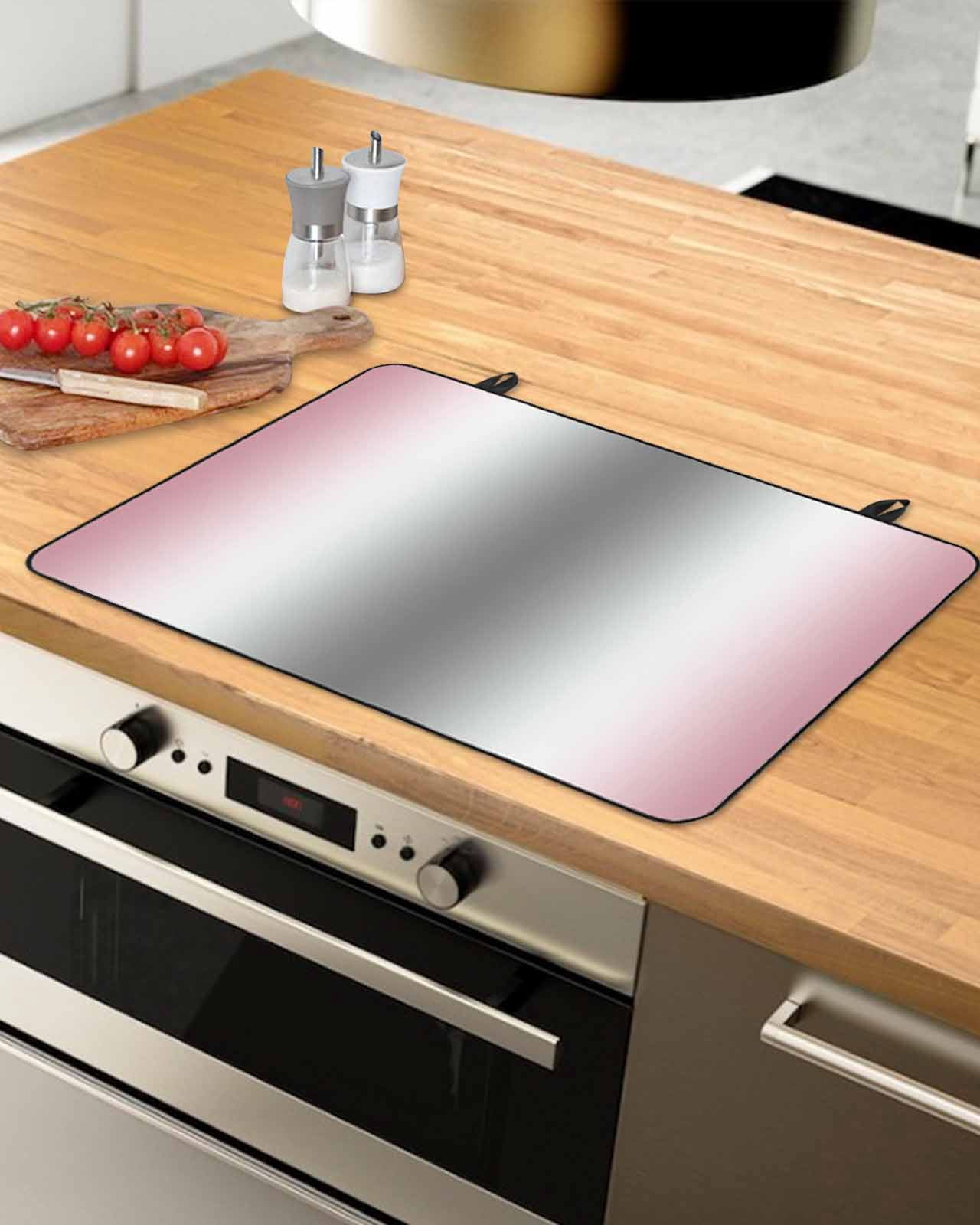 nqOlkjepod Large Induction Cooktop Protector Mat 24"x21", Pink Grey Stove Top Covers for Electric Stove, Gray Farmhouse Modern Rustic Decorative Stove Burner Cover Mats, Glass Top Stove Cover