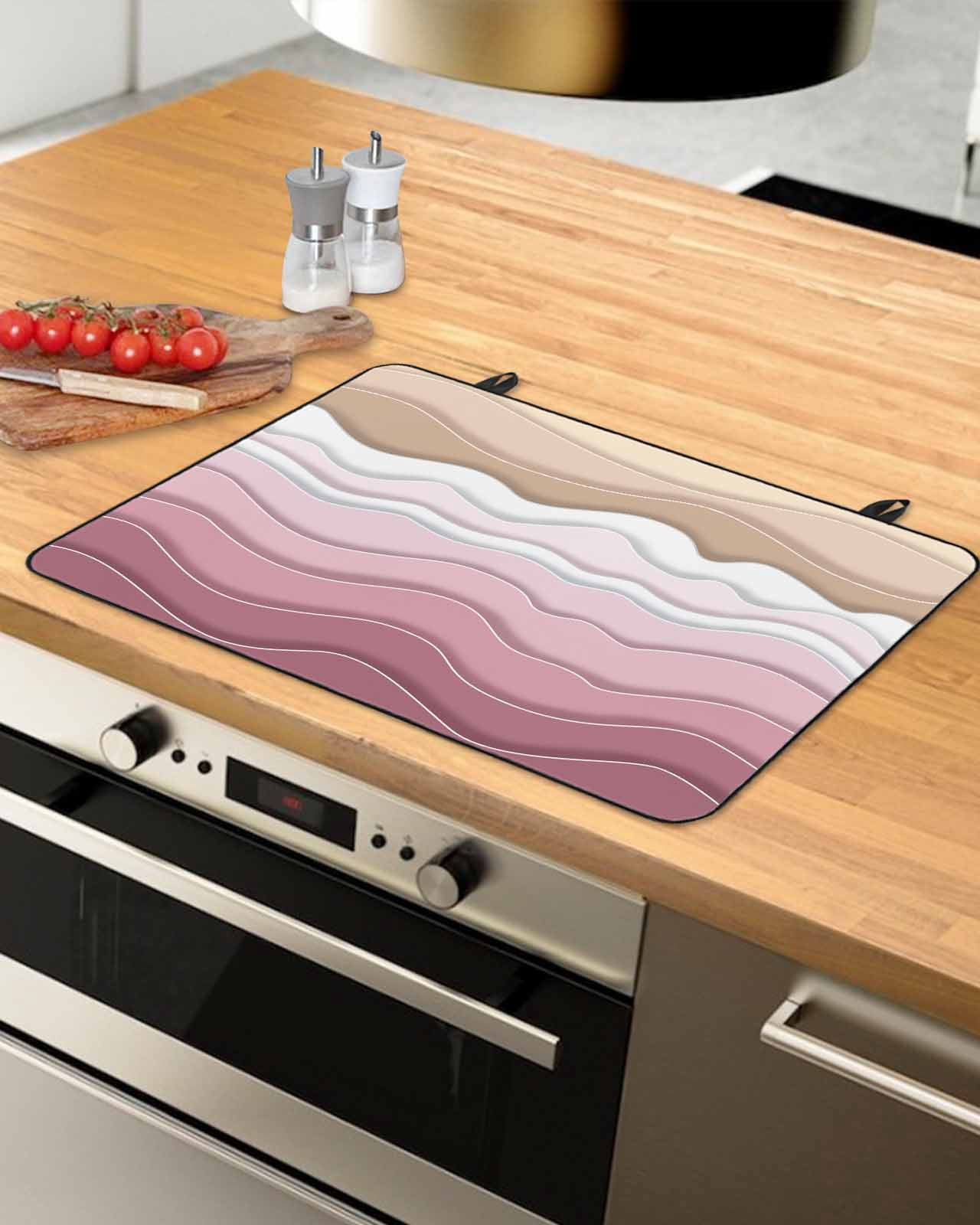 nqOlkjepod Large Induction Cooktop Protector Mat 24"x21", Pink Ombre Stripe Stove Top Covers for Electric Stove, Abstract Summer Beach Coastal Stove Burner Cover Mats, Glass Top Stove Cover