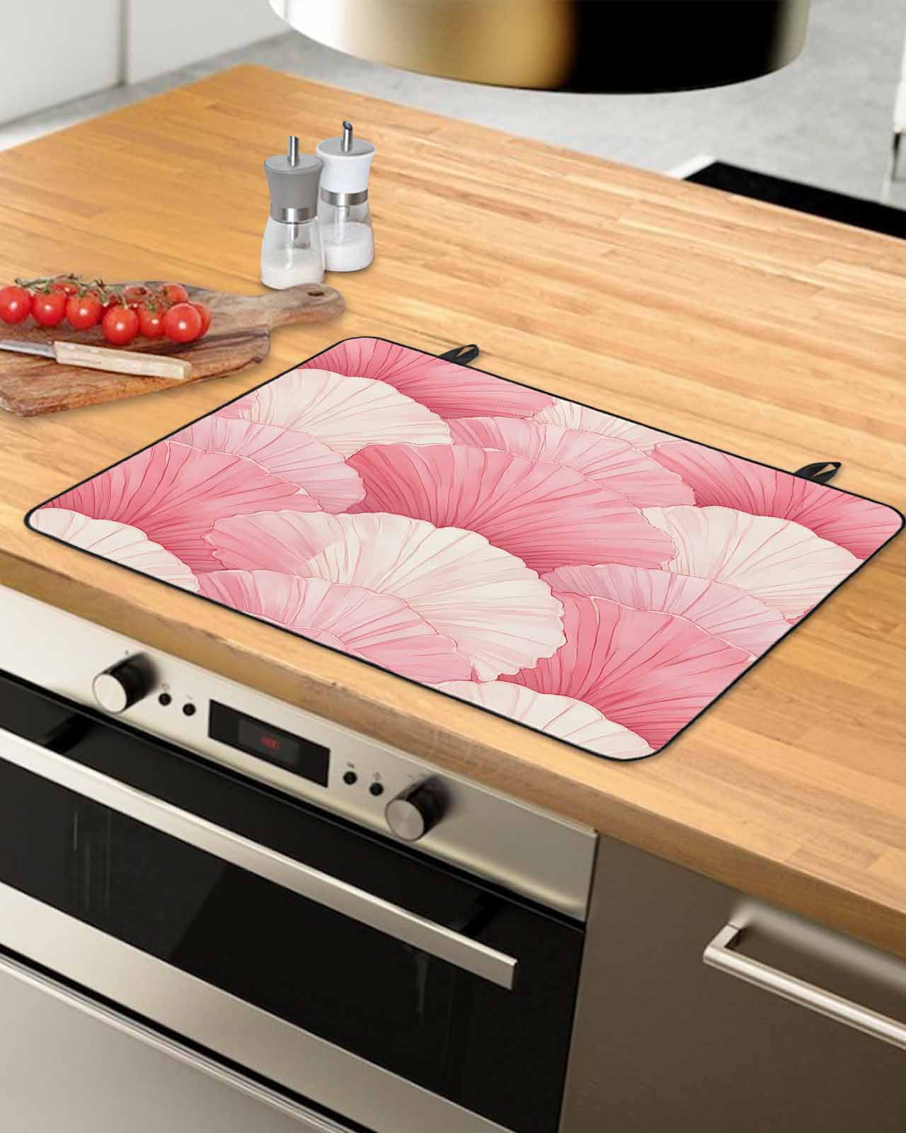 nqOlkjepod Large Induction Cooktop Protector Mat 24"x21", Pink Shell Coastal Stove Top Covers for Electric Stove, Summer Beach Ocean Nautical Stove Burner Cover Mats, Glass Top Stove Cover