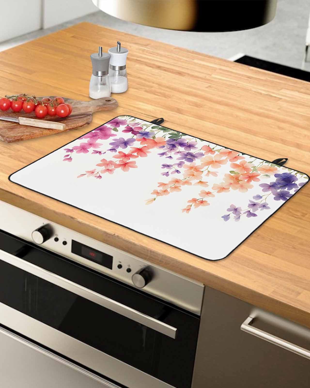 nqOlkjepod Large Induction Cooktop Protector Mat 24"x21", Pink Spring Flowers Stove Top Covers for Electric Stove, Pastoral Floral Garden Country Farm Stove Burner Cover Mats, Glass Top Stove Cover