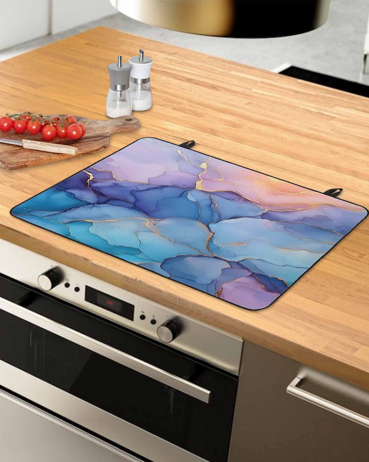 nqOlkjepod Large Induction Cooktop Protector Mat 24"x21", Purple Blue Stove Top Covers for Electric Stove, Modern Pink Gold Marble Textured Decorative Stove Burner Cover Mats, Glass Top Stove Cover