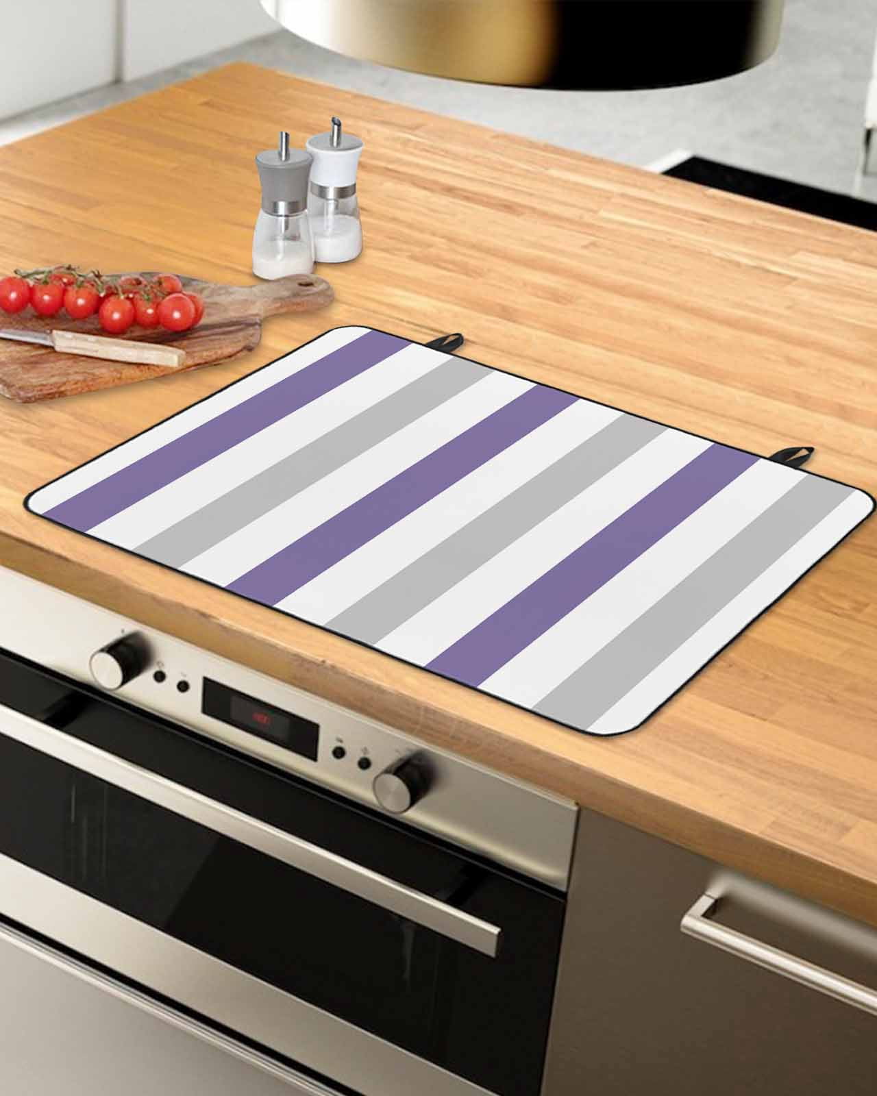 nqOlkjepod Large Induction Cooktop Protector Mat 24"x21", Purple Grey Striped Stove Top Covers for Electric Stove, Geometric Vertical Stripes Minimalist Stove Burner Cover Mats Stove Cover