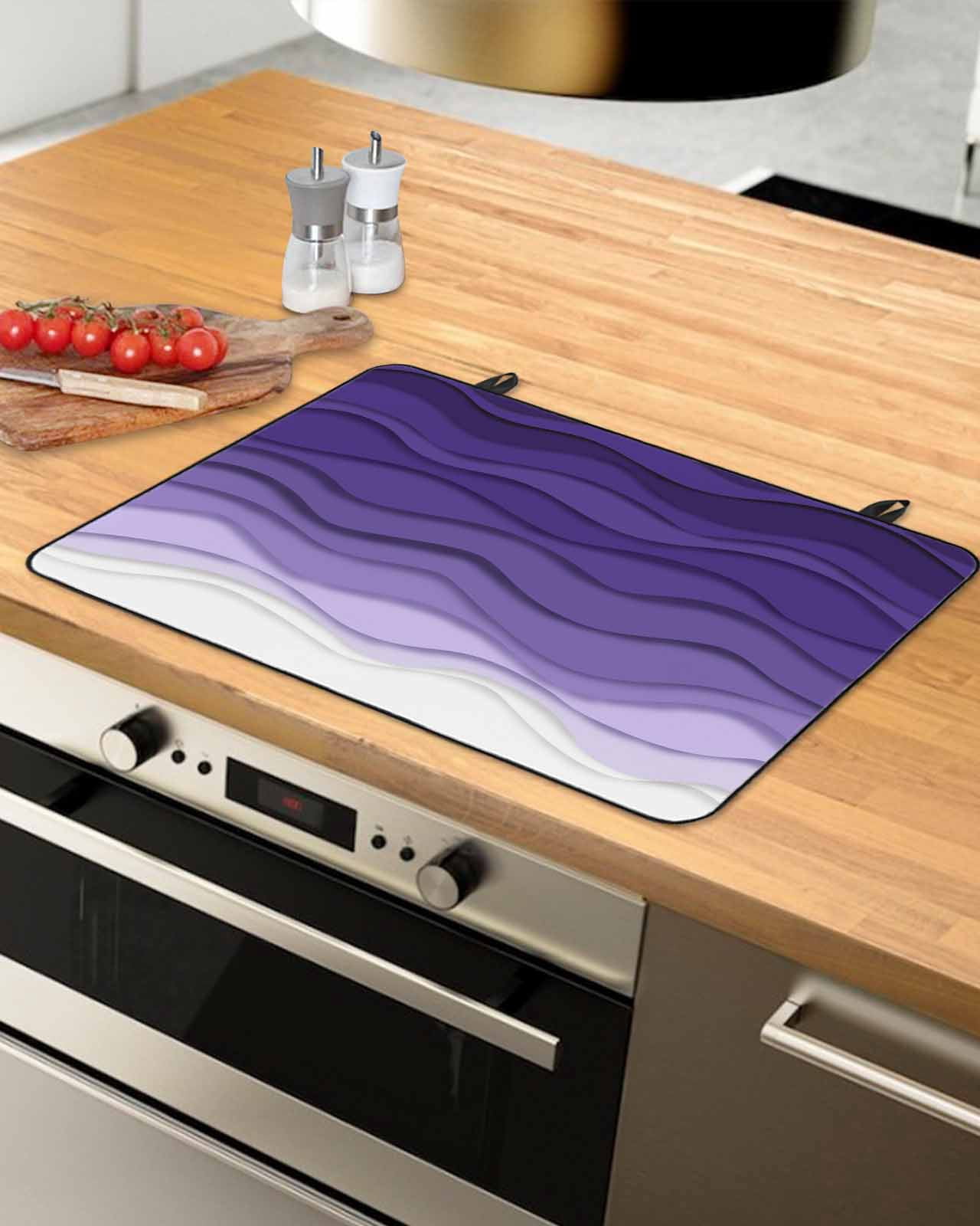 nqOlkjepod Large Induction Cooktop Protector Mat 24"x21", Purple Ombre Stripes Stove Top Covers for Electric Stove, Gradient Abstract Ocean Waves Art Stove Burner Cover Mats, Glass Top Stove Cover