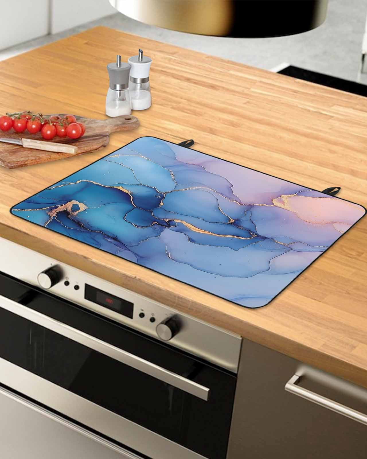 nqOlkjepod Large Induction Cooktop Protector Mat 24"x21", Purple Pink Stove Top Covers for Electric Stove, Modern Blue Gold Marble Textured Decorative Stove Burner Cover Mats, Glass Top Stove Cover