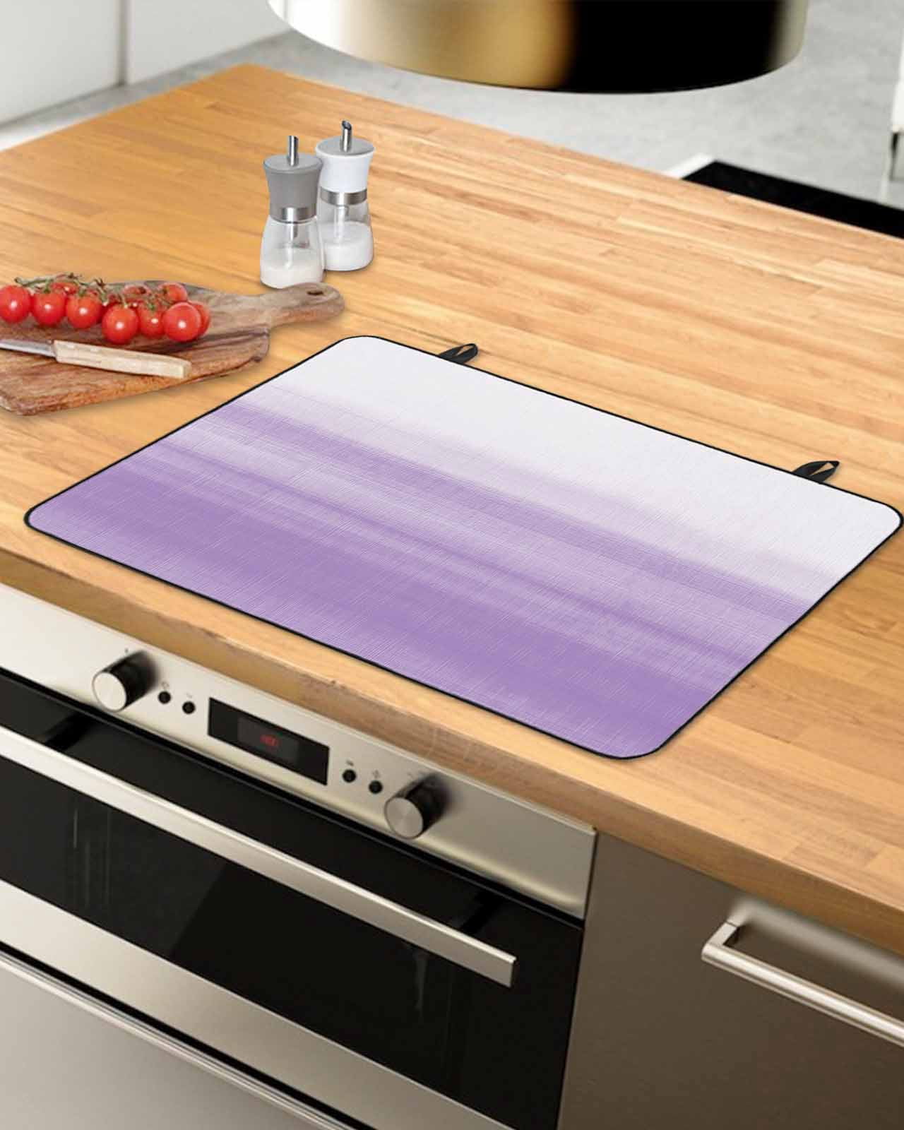 nqOlkjepod Large Induction Cooktop Protector Mat 24"x21", Purple White Ombre Stove Top Covers for Electric Stove, Modern Romantic Gradient Stripes Stove Burner Cover Mats, Glass Top Stove Cover