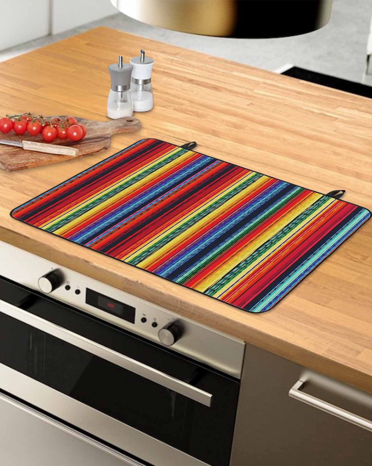 nqOlkjepod Large Induction Cooktop Protector Mat 24"x21", Rainbow Striped Stove Top Covers for Electric Stove, Boho Ethnic Colorful Lines Minimalist Stove Burner Cover Mats, Glass Top Stove Cover