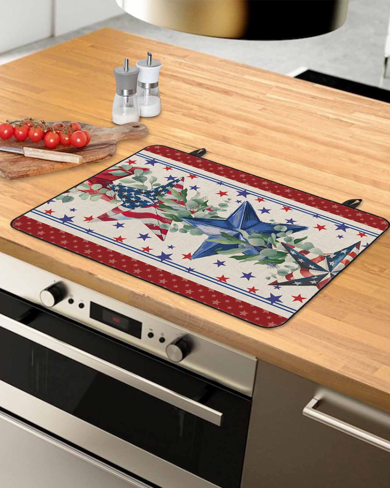 nqOlkjepod Large Induction Cooktop Protector Mat 24"x21", Red 4th of July Stove Top Covers for Electric Stove, Independence Day Star Vintage Decorative Stove Burner Cover Mats, Glass Top Stove Cover