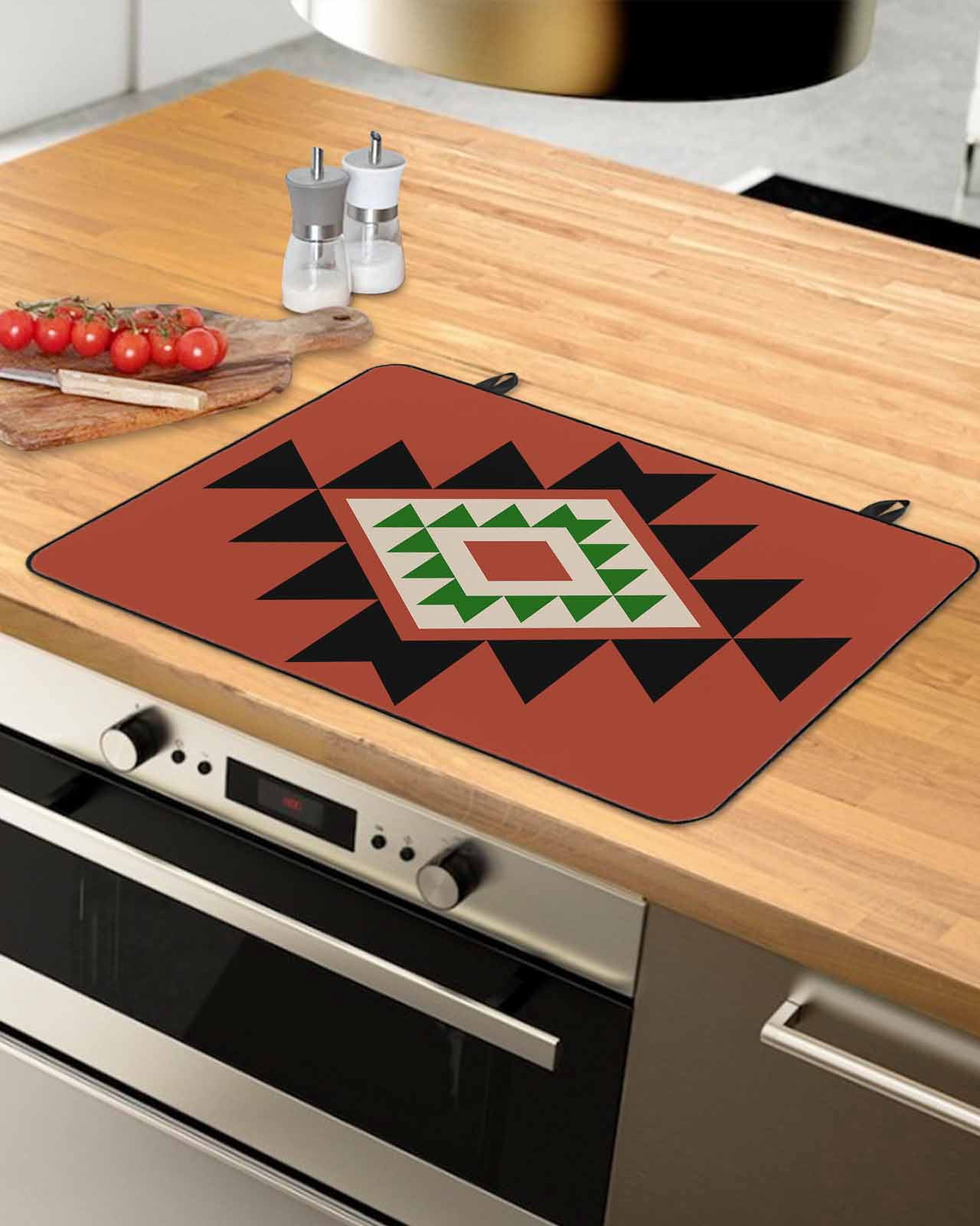 nqOlkjepod Large Induction Cooktop Protector Mat 24"x21", Red Black Green Boho Stove Top Covers for Electric Stove, Farmhouse Vintage Abstract Geometric Stove Burner Cover Mats Stove Cover