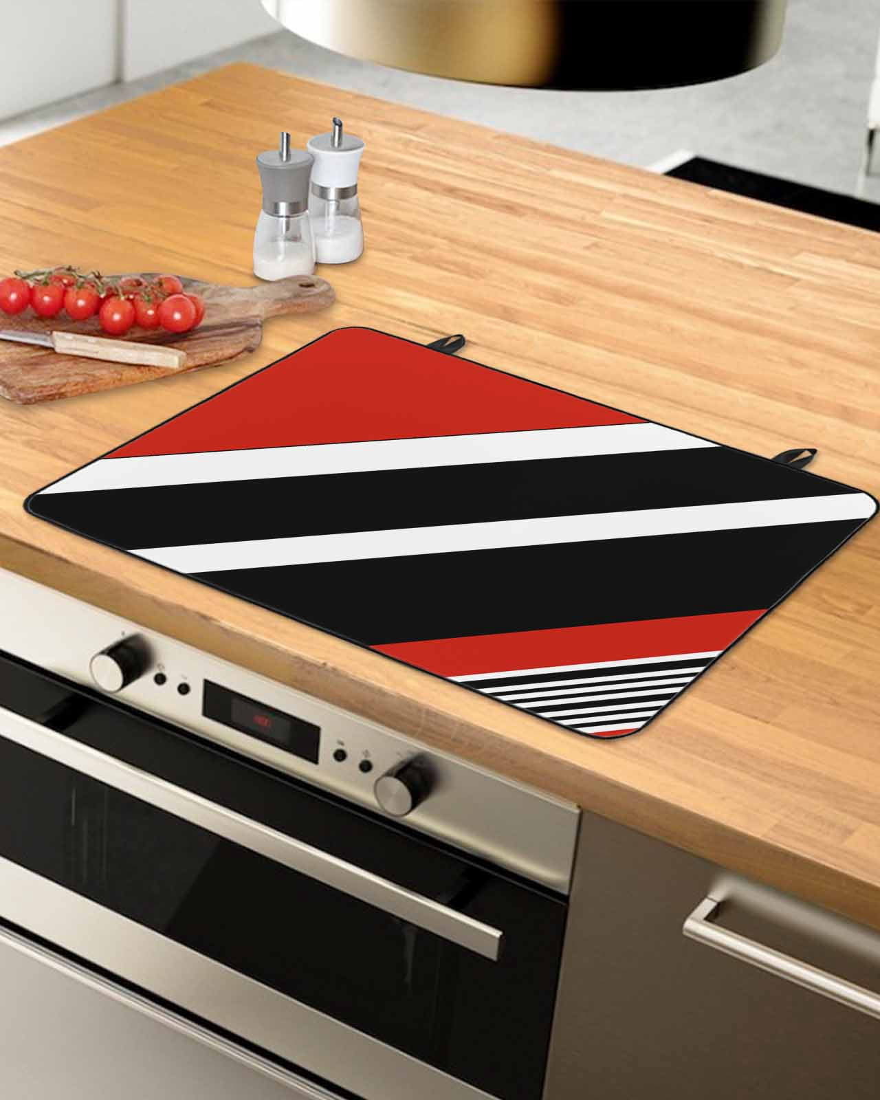nqOlkjepod Large Induction Cooktop Protector Mat 24"x21", Red Black Stripe Stove Top Covers for Electric Stove, Geometric Simple Color Line Decorative Stove Burner Cover Mats, Glass Top Stove Cover