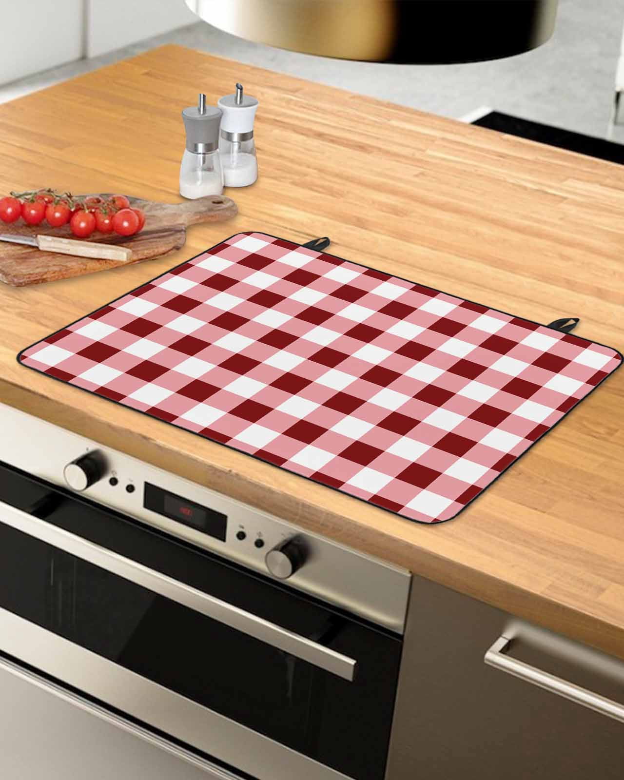 nqOlkjepod Large Induction Cooktop Protector Mat 24"x21", Red Farmhouse Stove Top Covers for Electric Stove, Gradient Buffalo Plaid Lattice Grid Stove Burner Cover Mats, Glass Top Stove Cover
