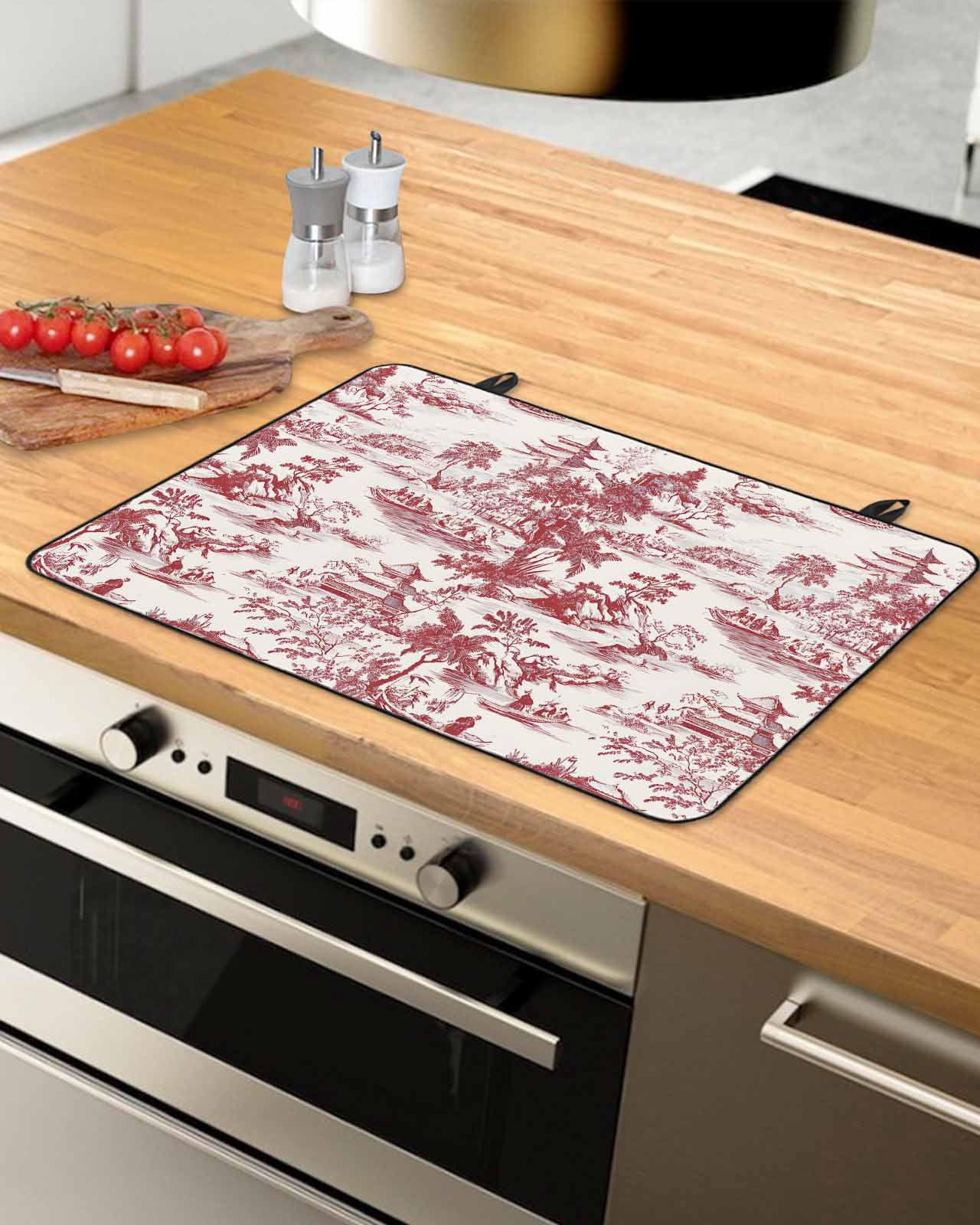 nqOlkjepod Large Induction Cooktop Protector Mat 24"x21", Red Garden Retro Stove Top Covers for Electric Stove, Modern Art Building Tree Boat Stove Burner Cover Mats, Glass Top Stove Cover