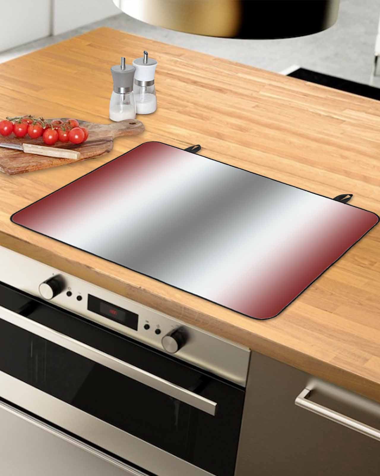 nqOlkjepod Large Induction Cooktop Protector Mat 24"x21", Red Grey Stove Top Covers for Electric Stove, Gray Farmhouse Modern Rustic Decorative Stove Burner Cover Mats, Glass Top Stove Cover