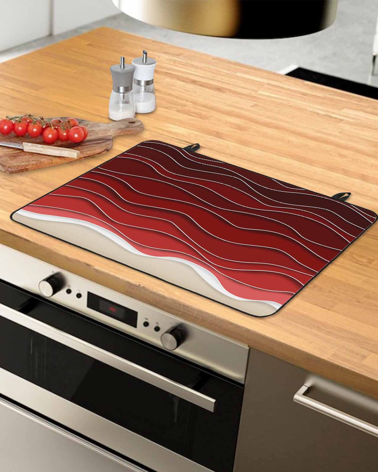 nqOlkjepod Large Induction Cooktop Protector Mat 24"x21", Red Ocean Waves Stove Top Covers for Electric Stove, Coastal Abstract Stripes Ombre Art Stove Burner Cover Mats, Glass Top Stove Cover