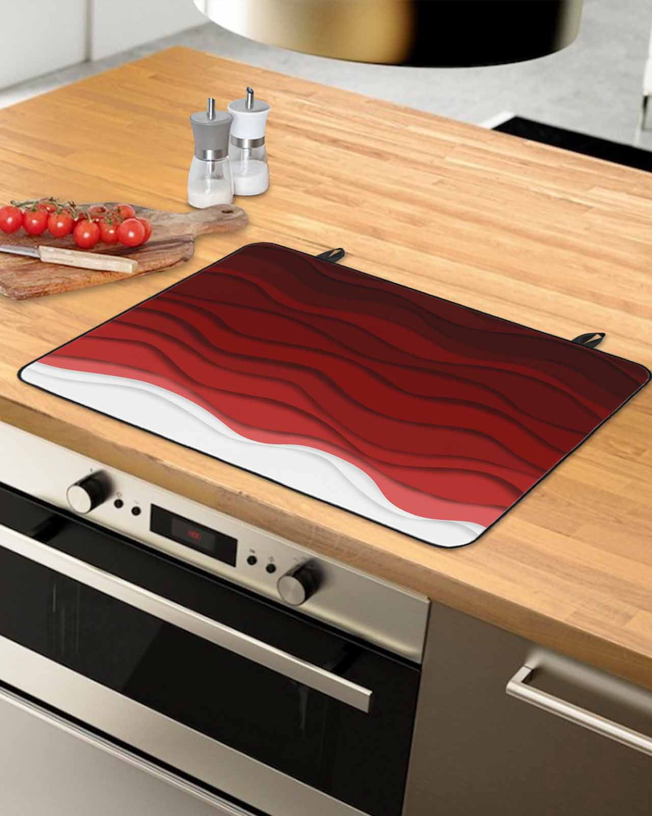 nqOlkjepod Large Induction Cooktop Protector Mat 24"x21", Red Ombre Stripes Stove Top Covers for Electric Stove, Modern Abstract Sea Waves Aesthetic Stove Burner Cover Mats, Glass Top Stove Cover