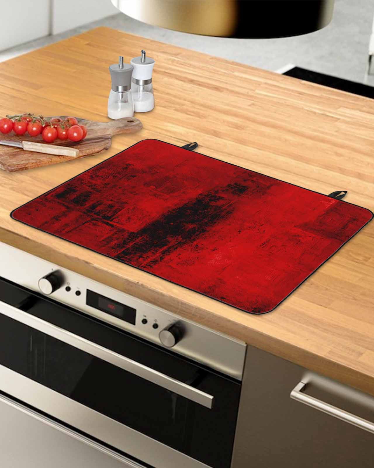 nqOlkjepod Large Induction Cooktop Protector Mat 24"x21", Red Stove Top Covers for Electric Stove, Retro Oil Painting Modern Abstract Art Aesthetics Stove Burner Cover Mats, Glass Top Stove Cover