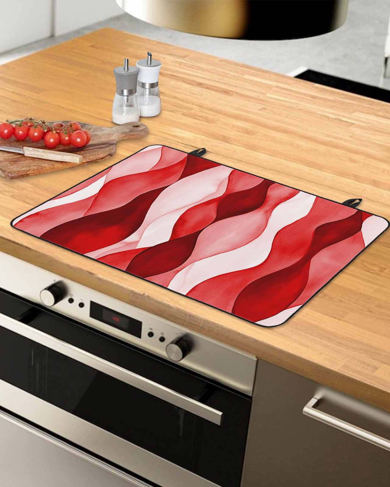 nqOlkjepod Large Induction Cooktop Protector Mat 24"x21", Red Striped Stove Top Covers for Electric Stove, Modern Gradient Geometric Ripple Stripes Stove Burner Cover Mats, Glass Top Stove Cover