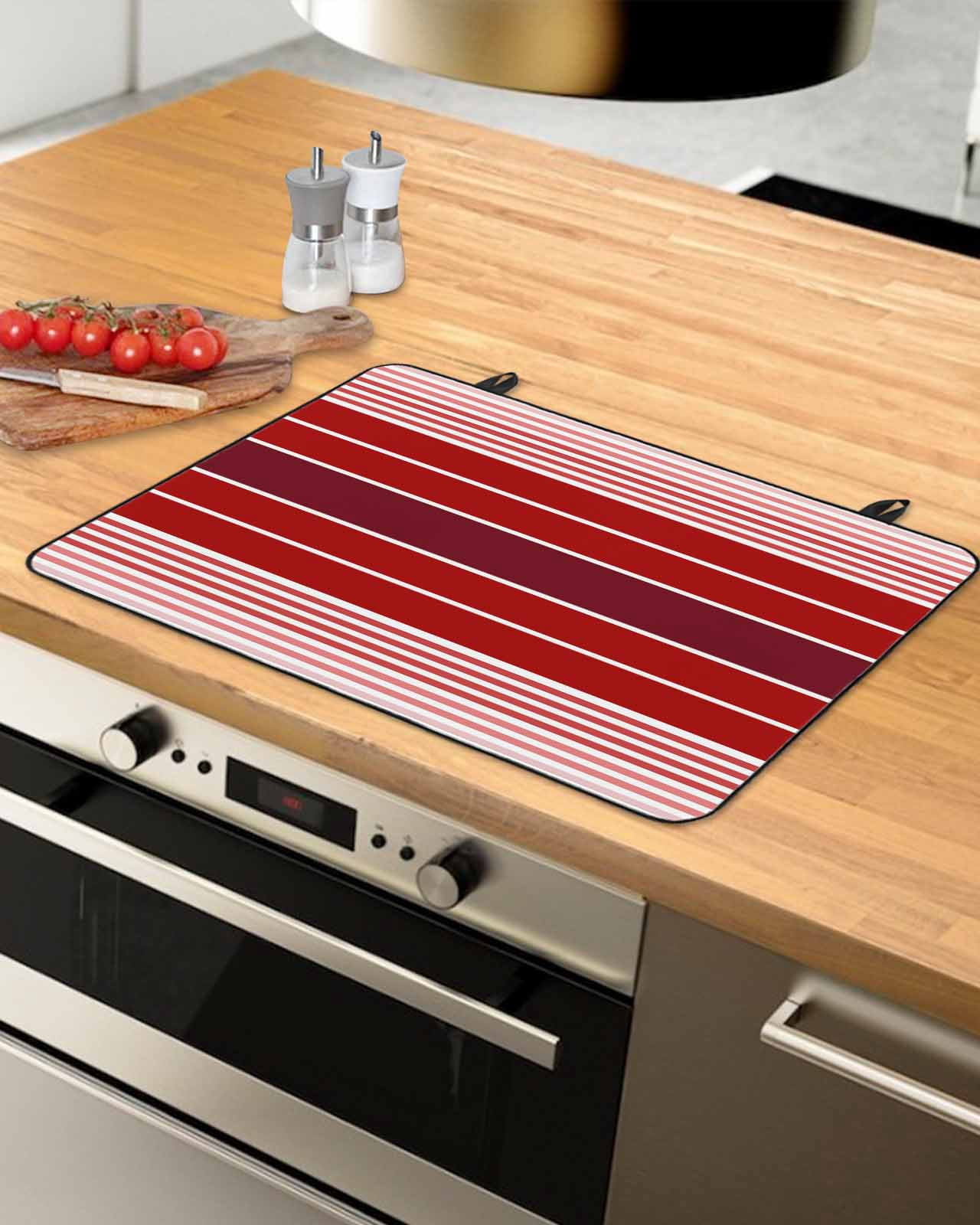 nqOlkjepod Large Induction Cooktop Protector Mat 24"x21", Red Striped Stove Top Covers for Electric Stove, Modern Minimalist Gradient Lines Country Stove Burner Cover Mats, Glass Top Stove Cover