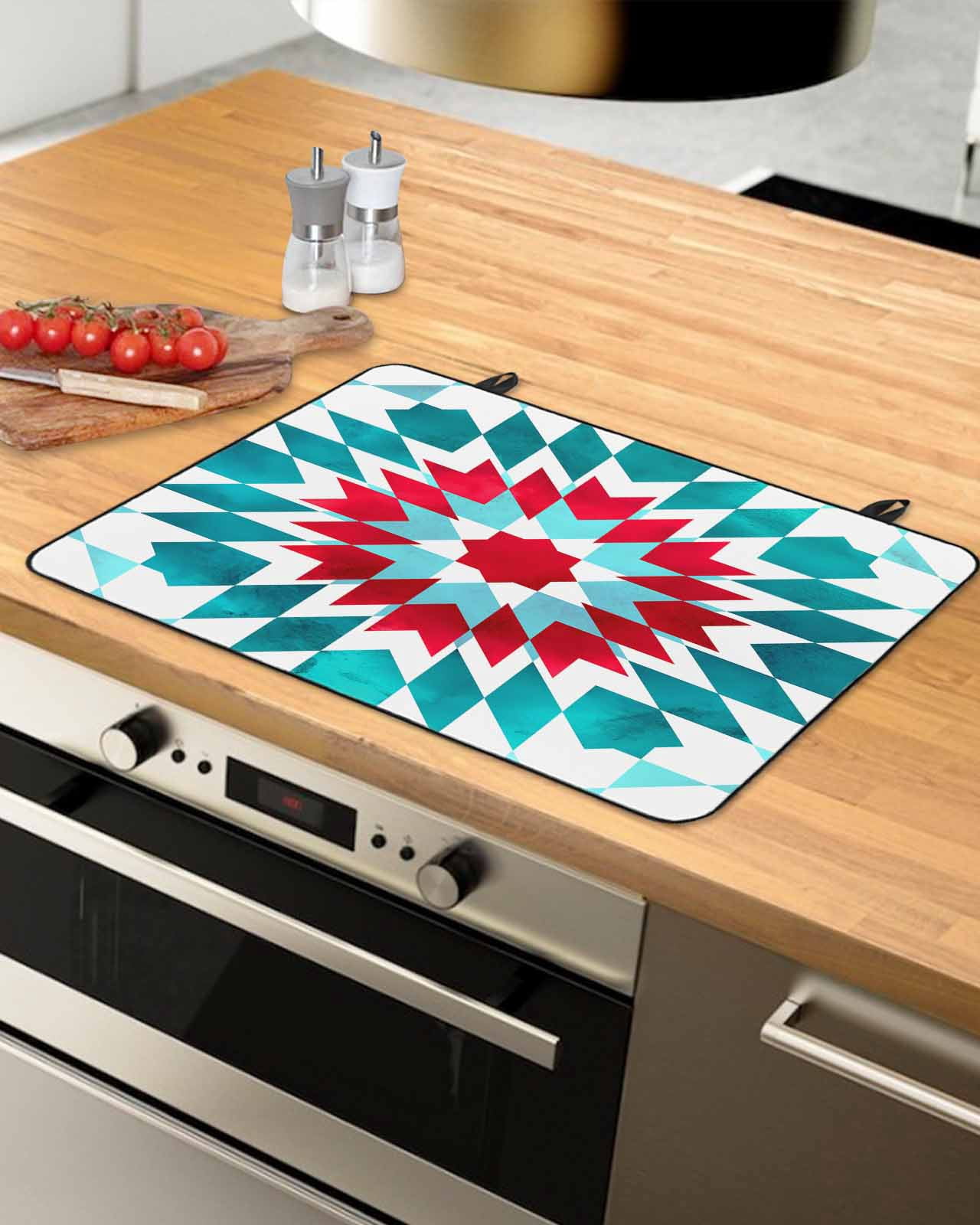 nqOlkjepod Large Induction Cooktop Protector Mat 24"x21", Red Turquoise Boho Stove Top Covers for Electric Stove, Ethnic Tribal Aztec Abstract Geometric Stove Burner Cover Mats Stove Cover