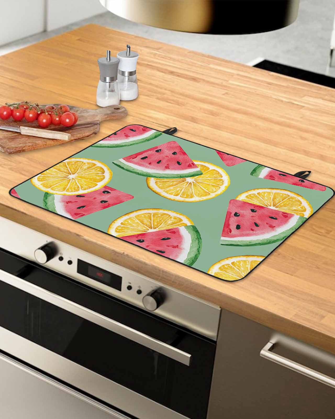nqOlkjepod Large Induction Cooktop Protector Mat 24"x21", Red Watermelon Stove Top Covers for Electric Stove, Lemon Summer Fruit Country Pastoral Stove Burner Cover Mats, Glass Top Stove Cover