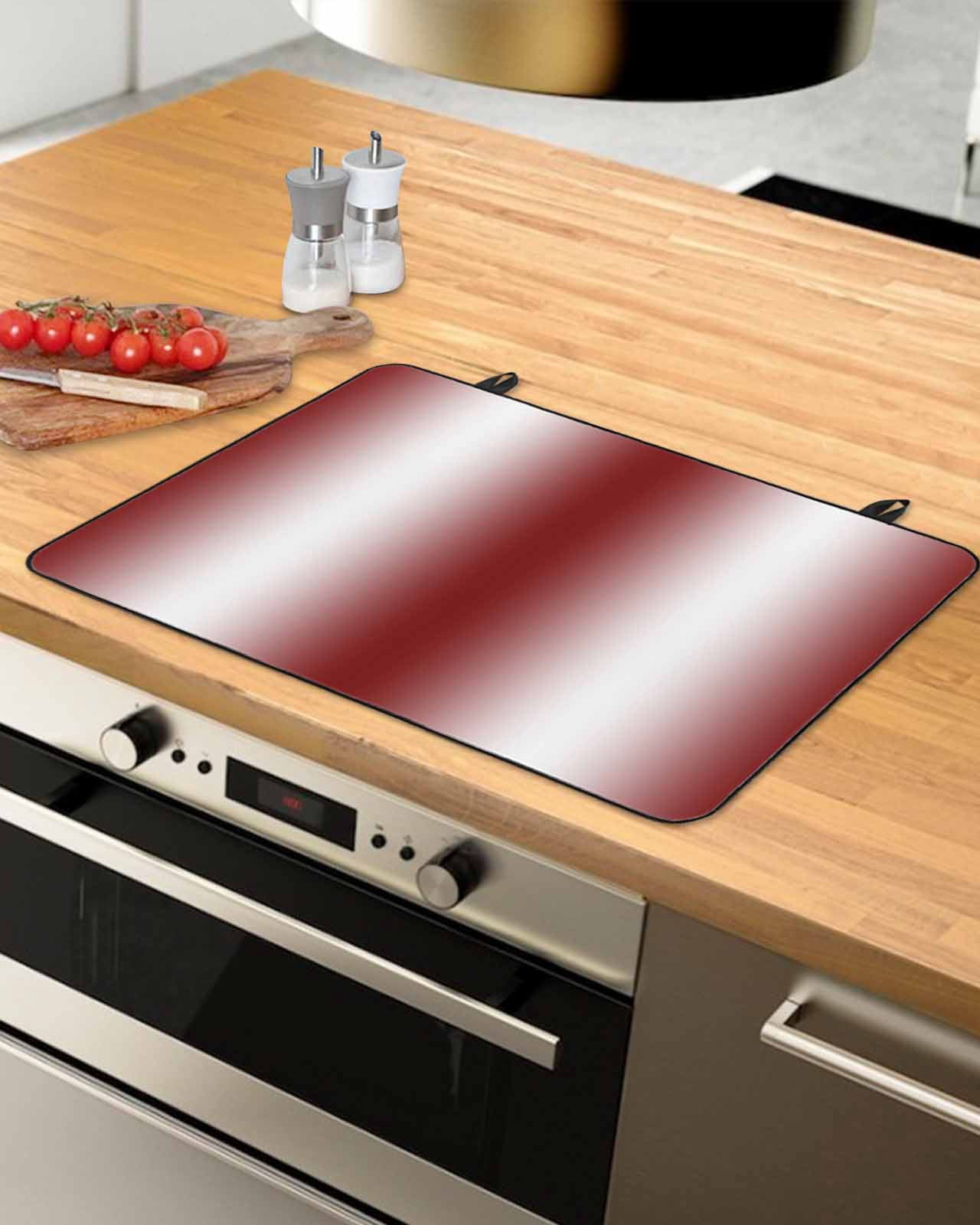 nqOlkjepod Large Induction Cooktop Protector Mat 24"x21", Red White Ombre Stove Top Covers for Electric Stove, Farmhouse Chic Minimalist Gradient Art Stove Burner Cover Mats, Glass Top Stove Cover