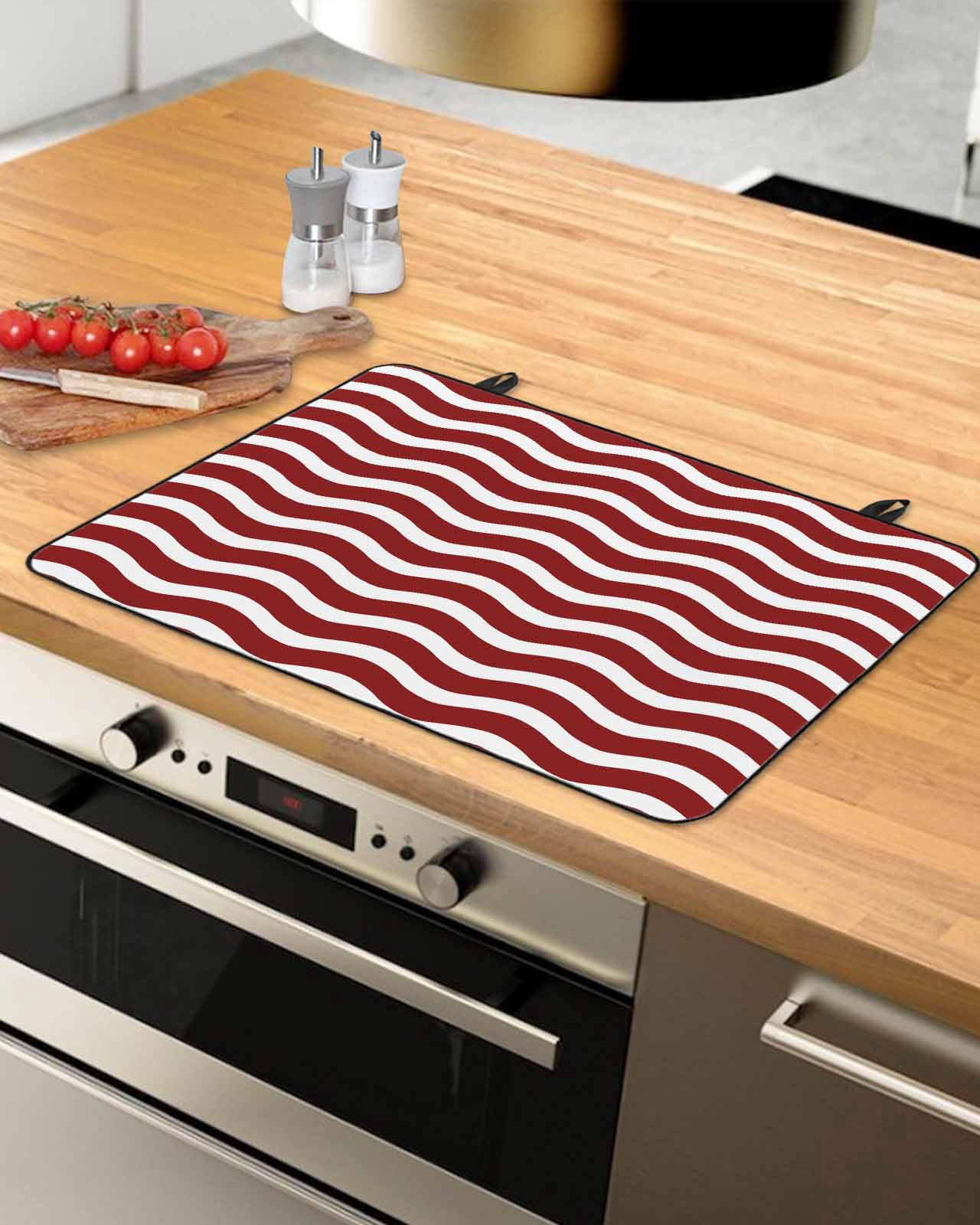 nqOlkjepod Large Induction Cooktop Protector Mat 24"x21", Red White Stove Top Covers for Electric Stove, Modern Abstract Waves Water Ripple Striped Stove Burner Cover Mats, Glass Top Stove Cover