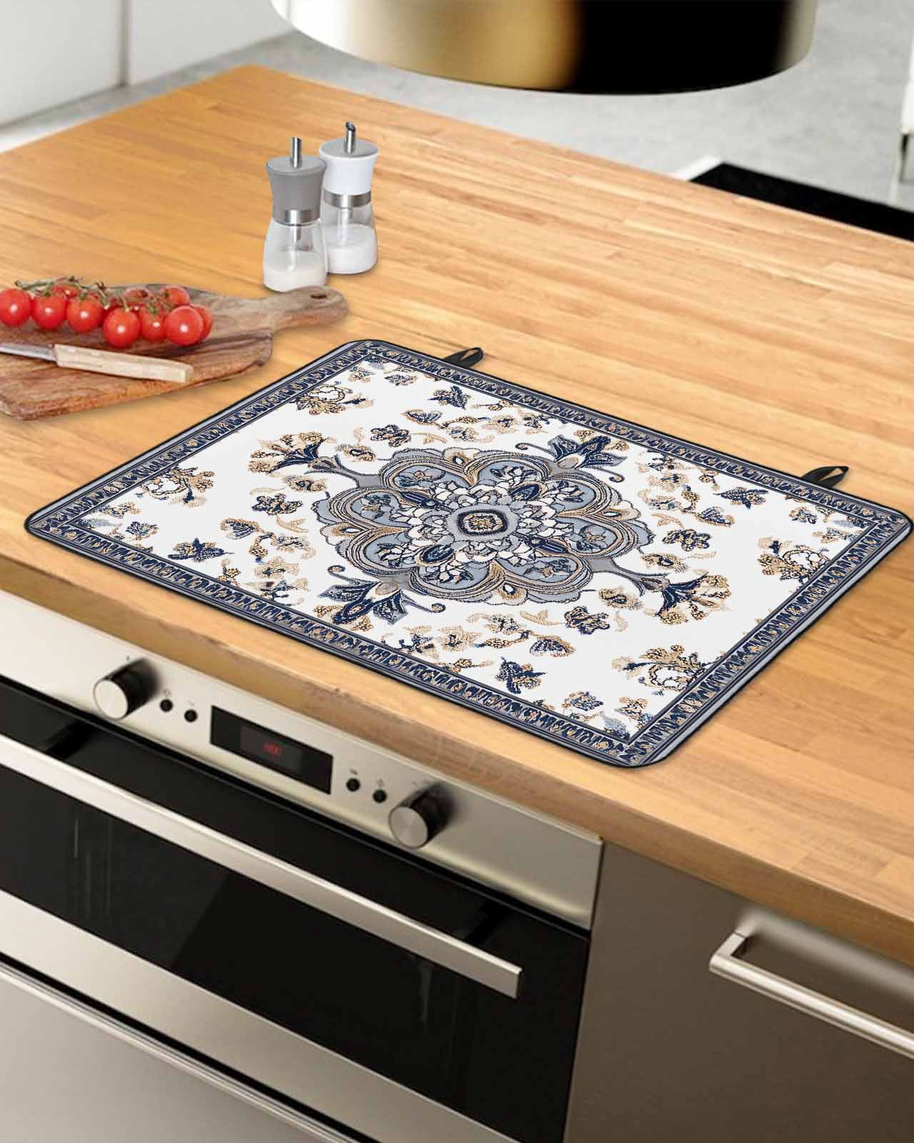 nqOlkjepod Large Induction Cooktop Protector Mat 24"x21", Retro Boho Stove Top Covers for Electric Stove, Aztec Tribe Ethnic Abstract Neutral Aesthetic Stove Burner Cover Mats, Glass Top Stove Cover