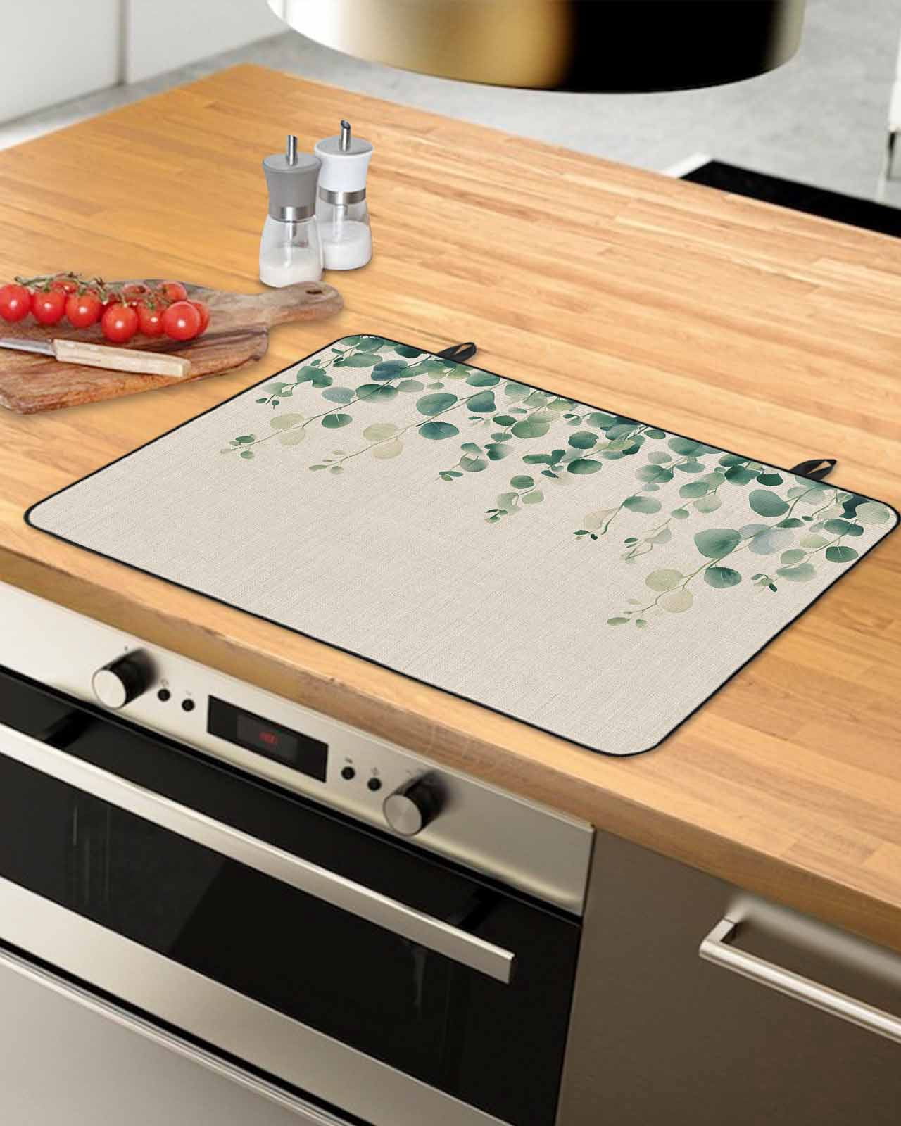 nqOlkjepod Large Induction Cooktop Protector Mat 24"x21", Rustic Leaves Stove Top Covers for Electric Stove, Vintage Spring Botanical Eucalyptus Vines Stove Burner Cover Mats, Glass Top Stove Cover