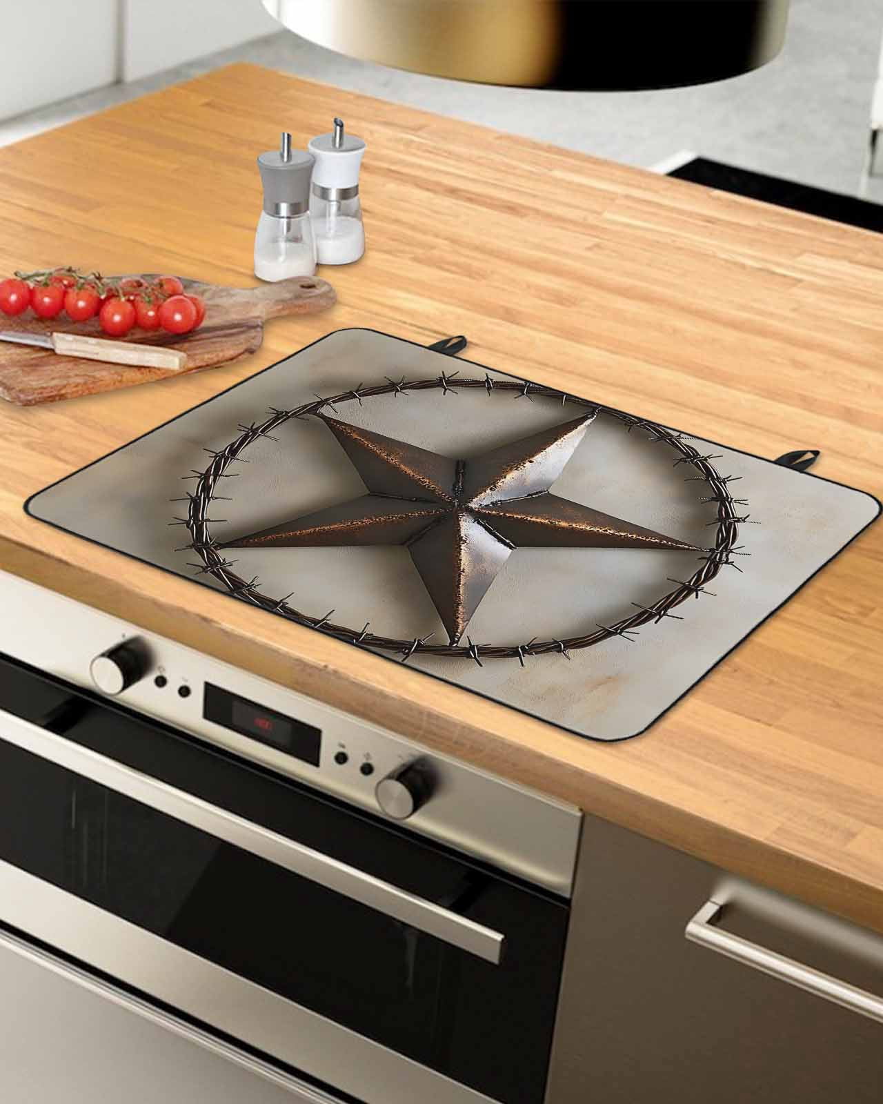 nqOlkjepod Large Induction Cooktop Protector Mat 24"x21", Rustic Star Brown Stove Top Covers for Electric Stove, Retro Country Farmhouse Aesthetic Stove Burner Cover Mats, Glass Top Stove Cover