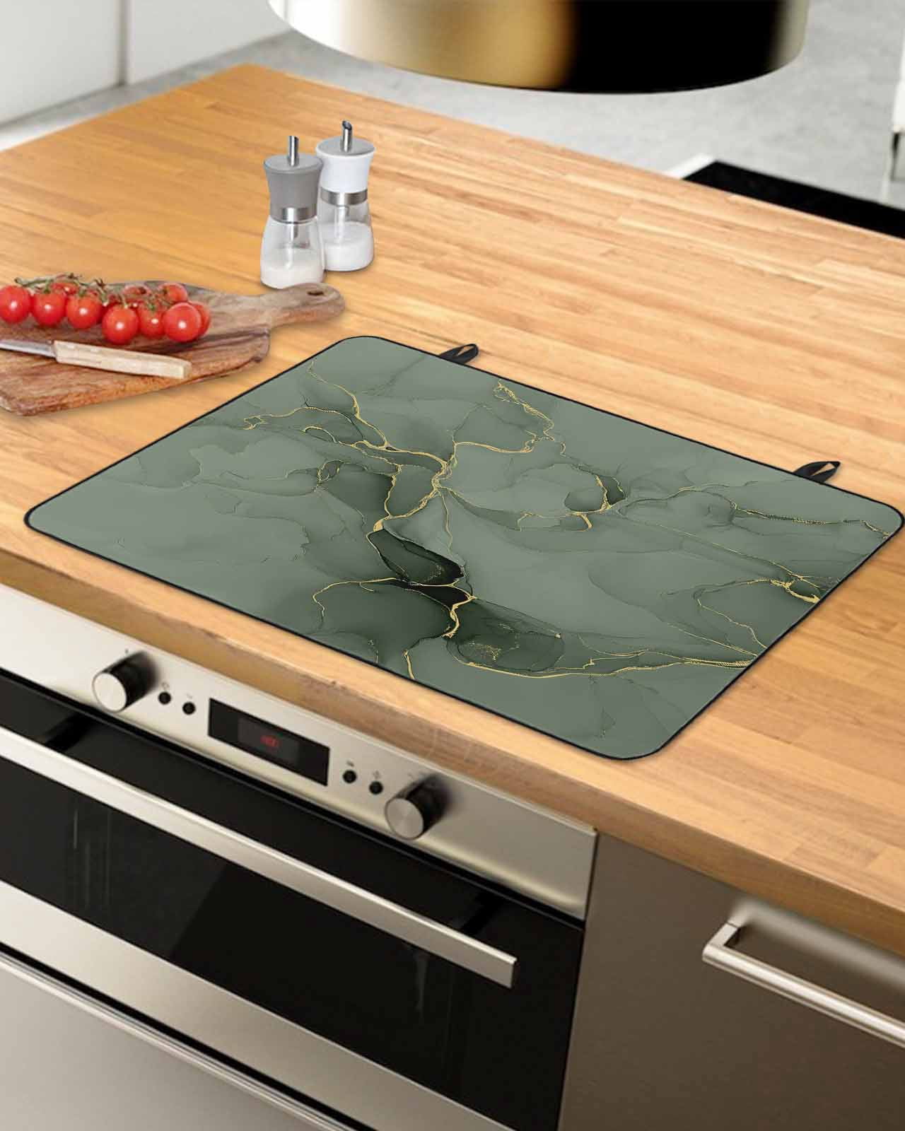 nqOlkjepod Large Induction Cooktop Protector Mat 24"x21", Sage Green Marble Stove Top Covers for Electric Stove, Modern Abstract Art Ink Painting Stove Burner Cover Mats, Glass Top Stove Cover